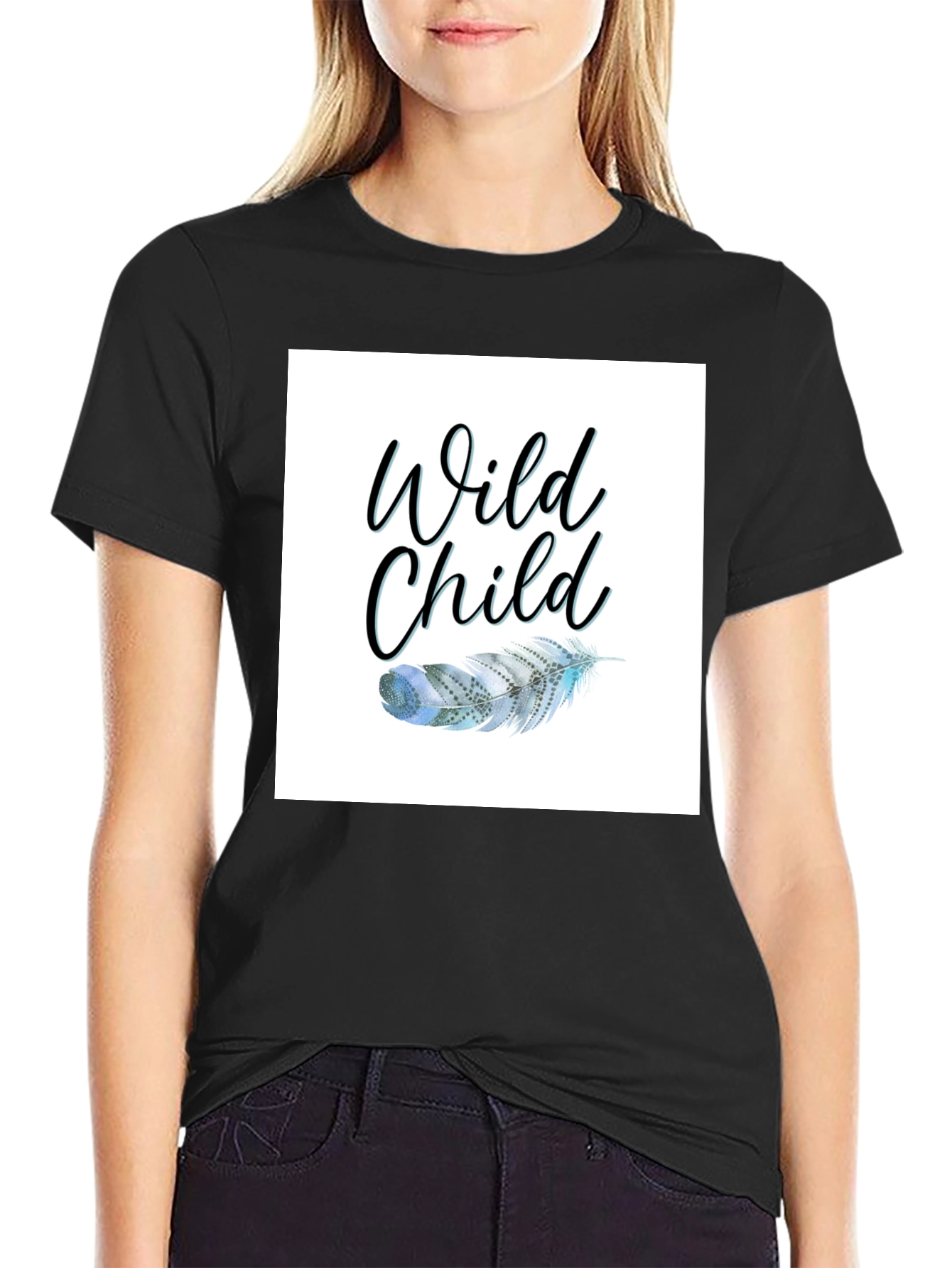 Wild Child Feather Graphic Black Tee