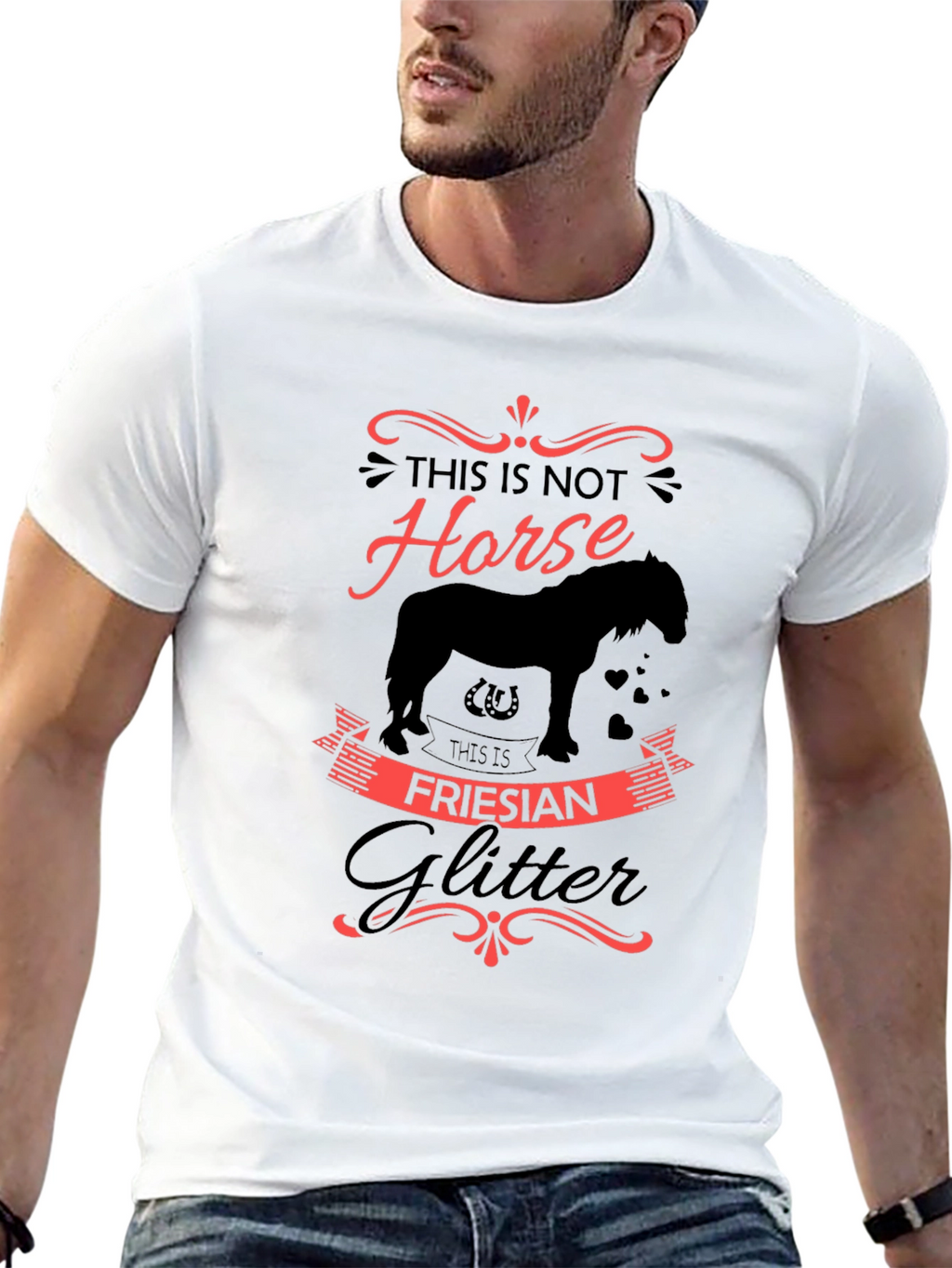 Friesian Glitter Horse Graphic Black T-Shirt