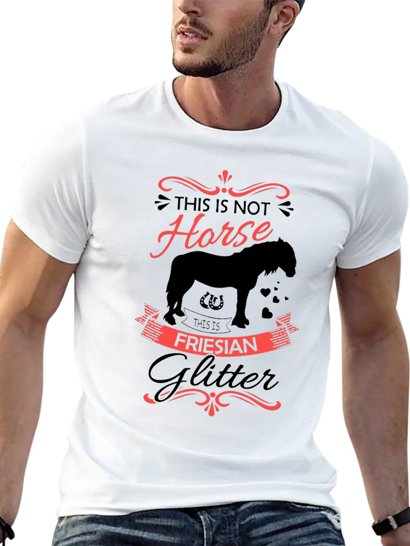 Friesian Glitter Horse Graphic Black T-Shirt