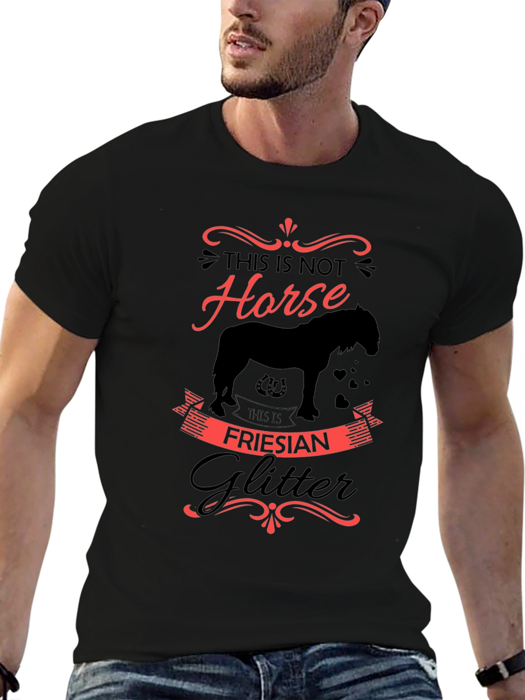 Friesian Glitter Horse Graphic Black T-Shirt
