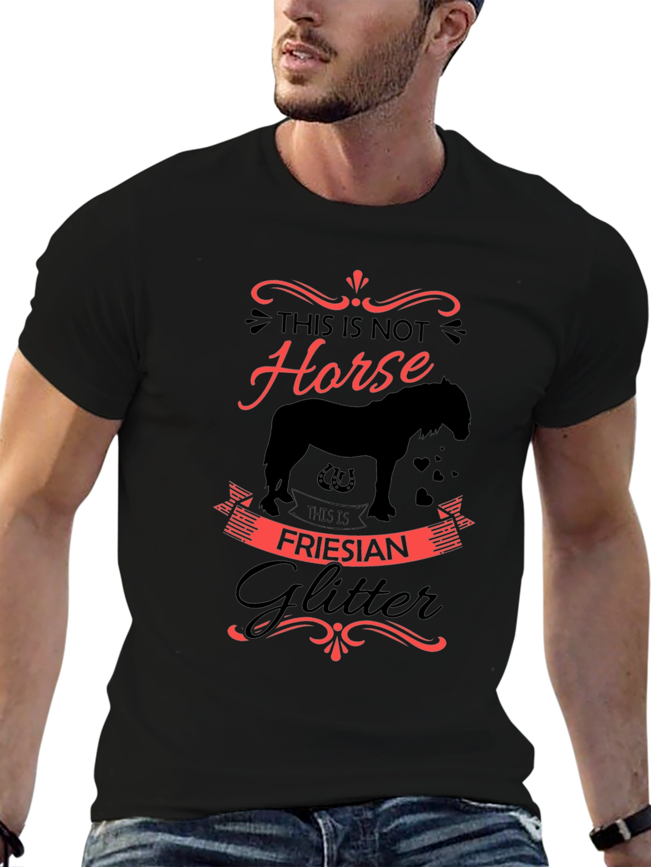 Friesian Glitter Horse Graphic Black T-Shirt
