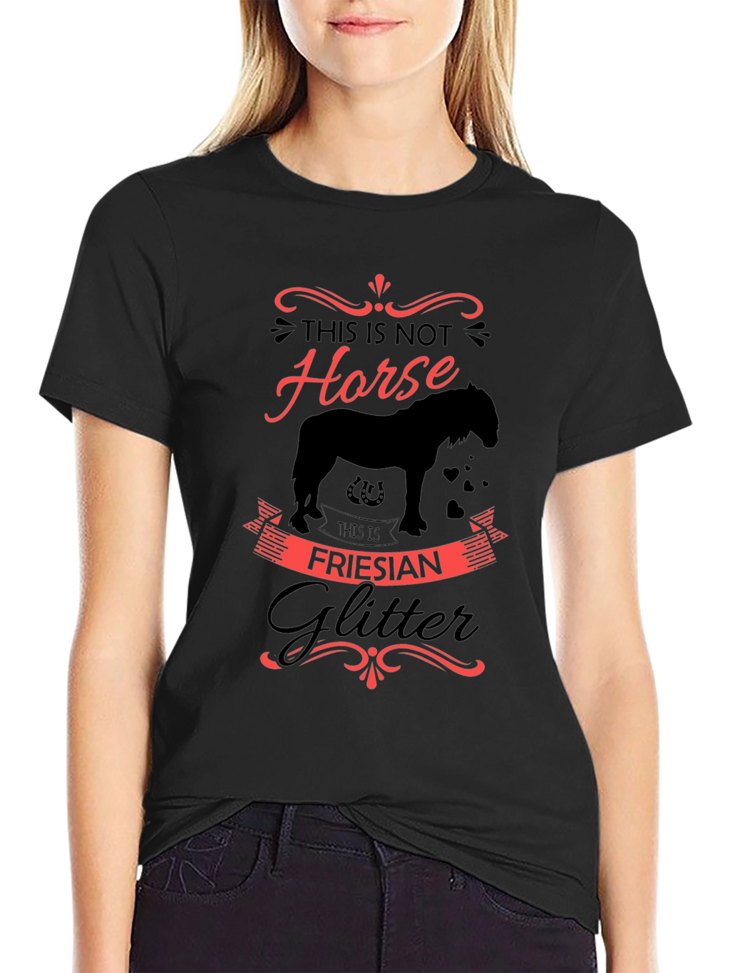 Friesian Glitter Horse Graphic Black T-Shirt