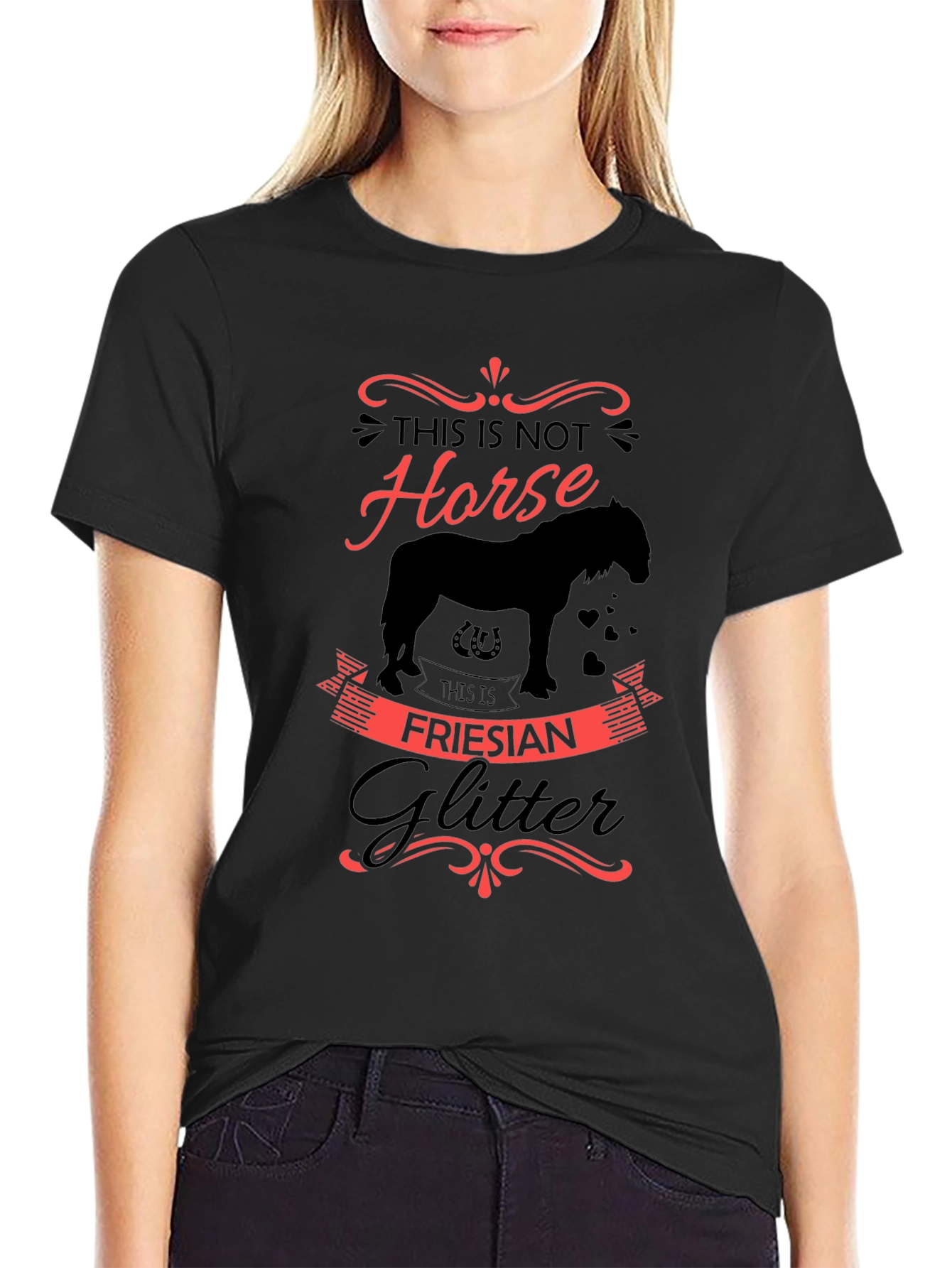 Friesian Glitter Horse Graphic Black T-Shirt