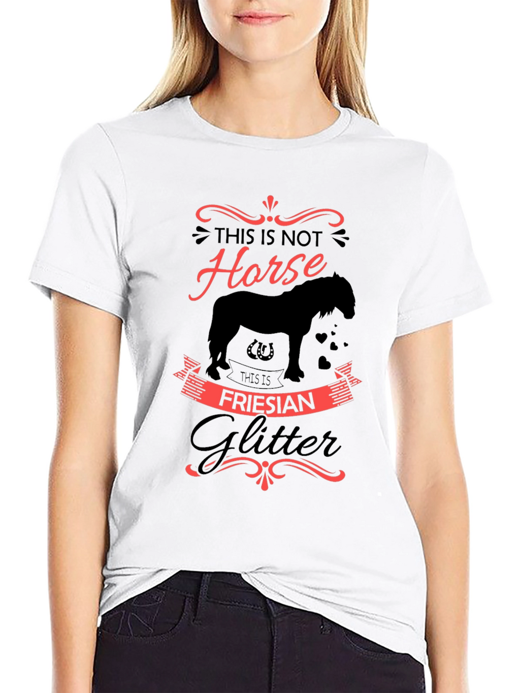 Friesian Glitter Horse Graphic Black T-Shirt