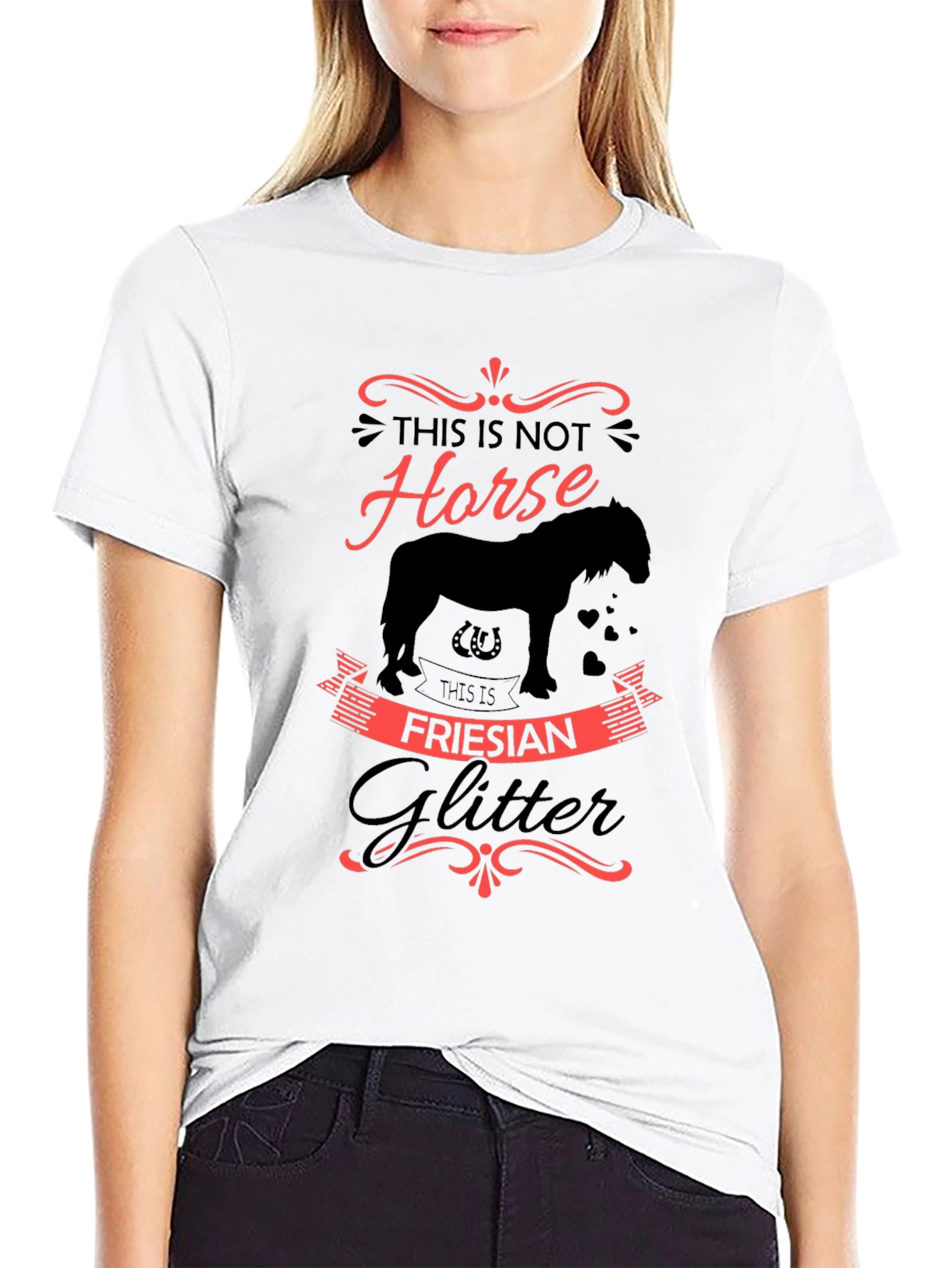 Friesian Glitter Horse Graphic Black T-Shirt