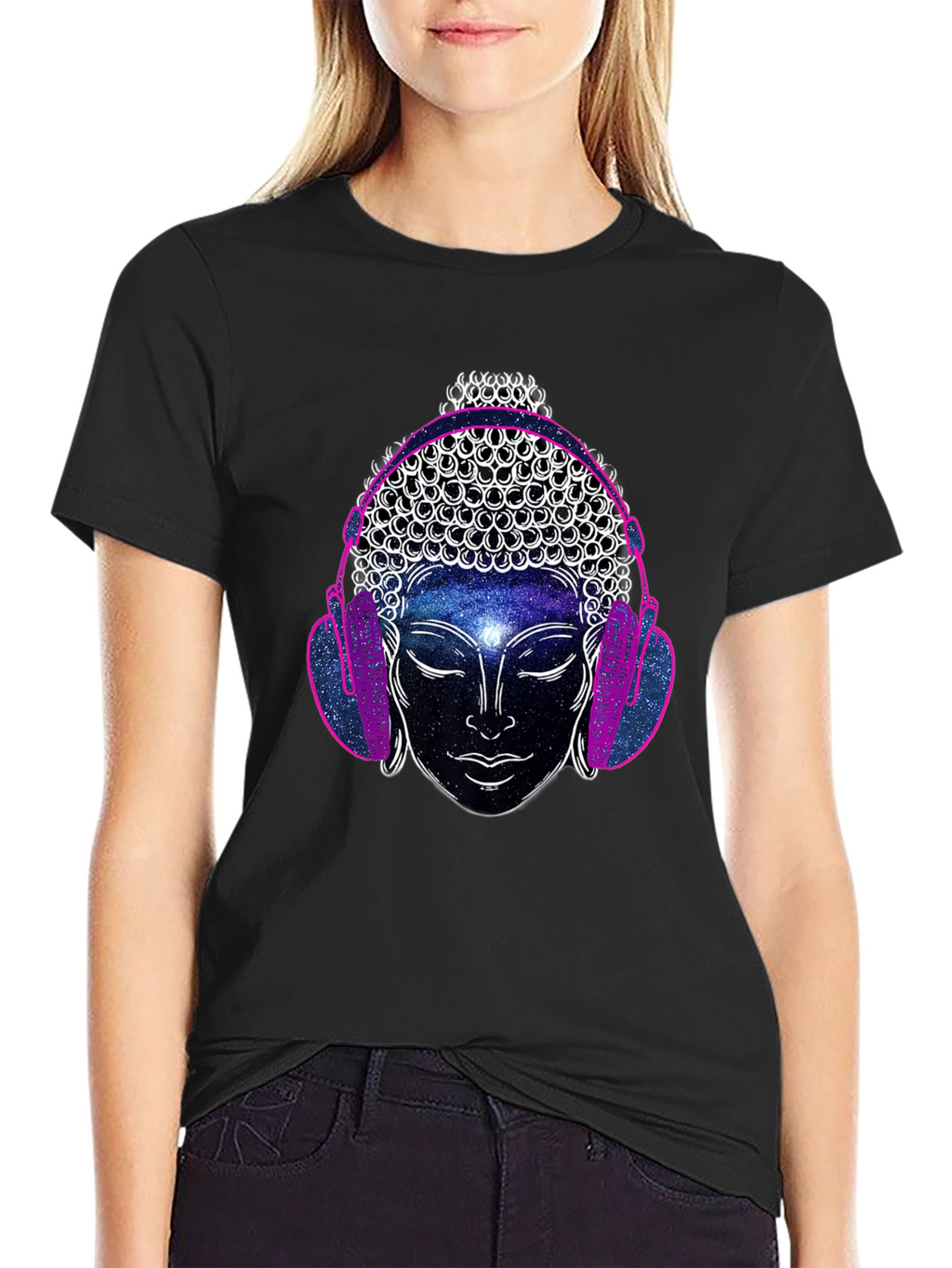 Buddha Galaxy Headphones Graphic Tee - Mens Black T-Shirt