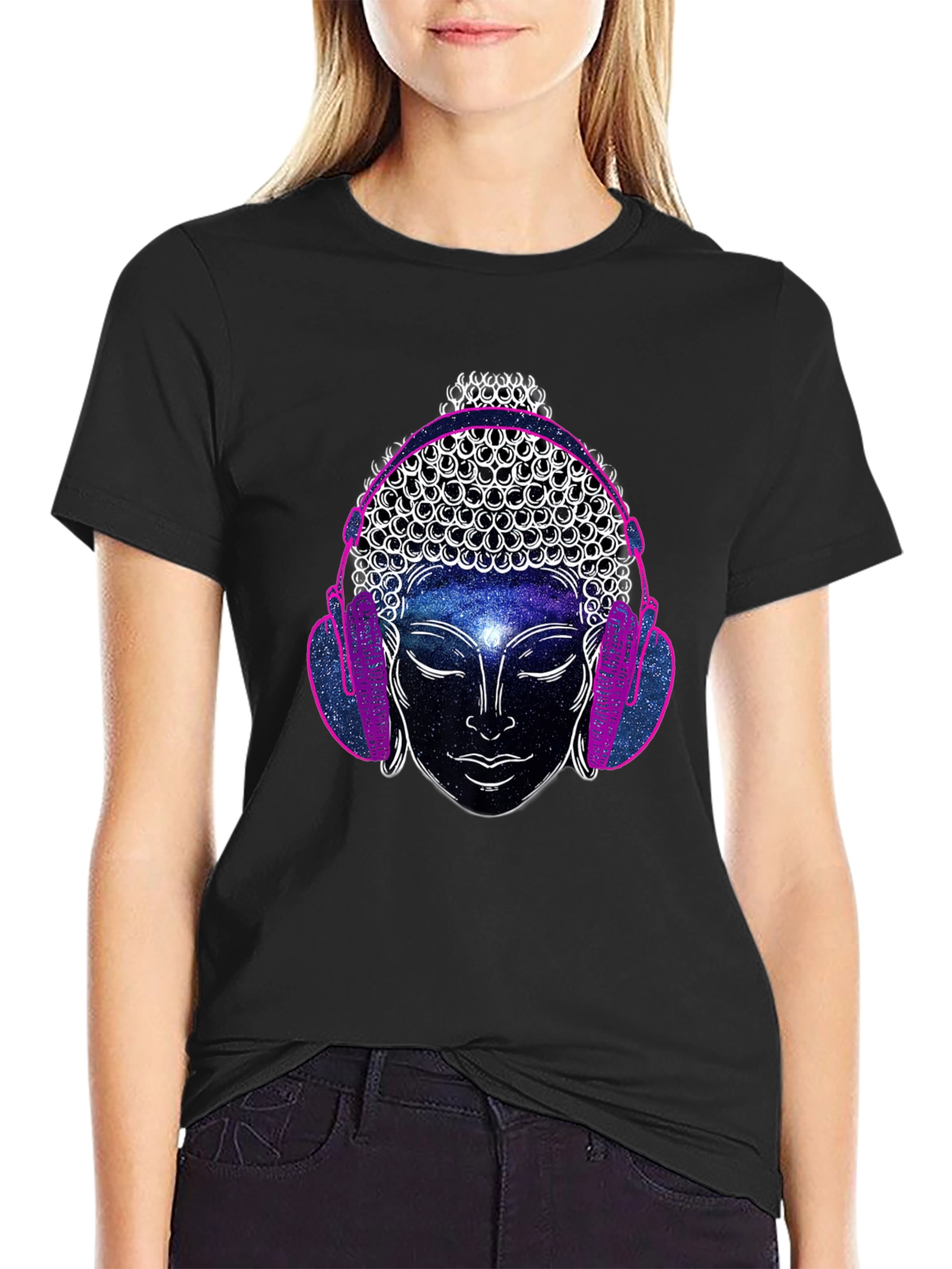 Buddha Galaxy Headphones Graphic Tee - Mens Black T-Shirt