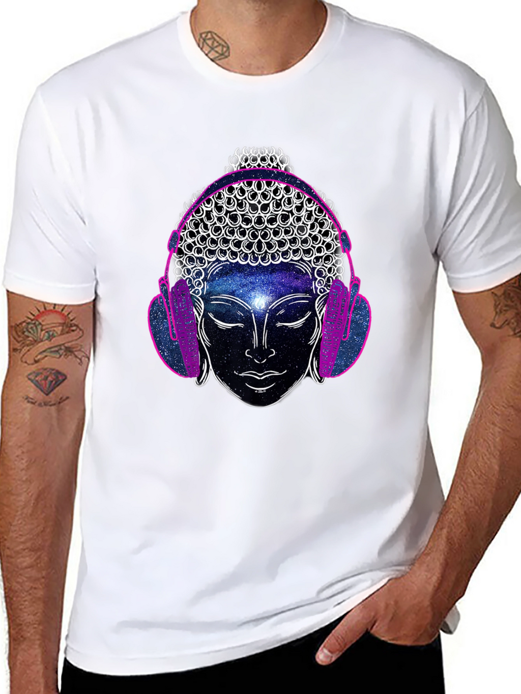 Buddha Galaxy Headphones Graphic Tee - Mens Black T-Shirt