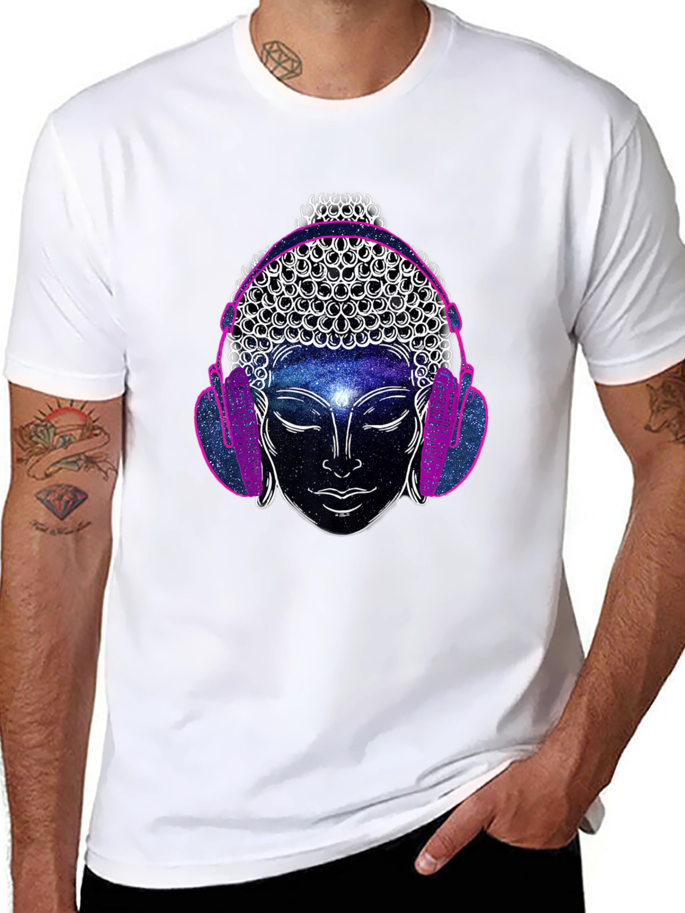 Buddha Galaxy Headphones Graphic Tee - Mens Black T-Shirt