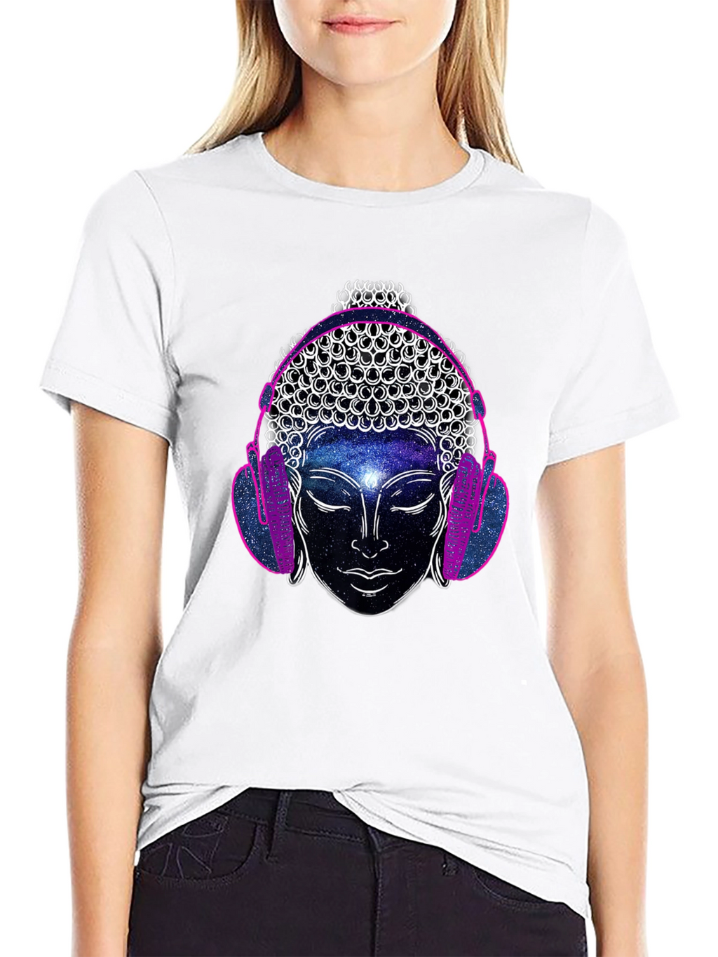 Buddha Galaxy Headphones Graphic Tee - Mens Black T-Shirt