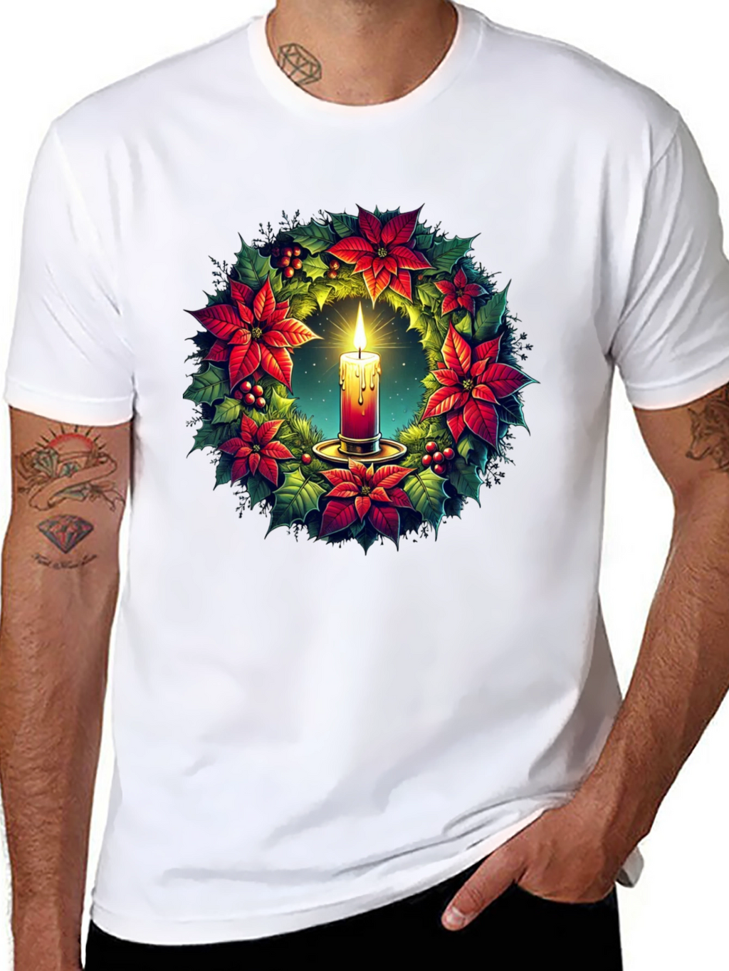 Festive Candle Wreath Graphic Tee