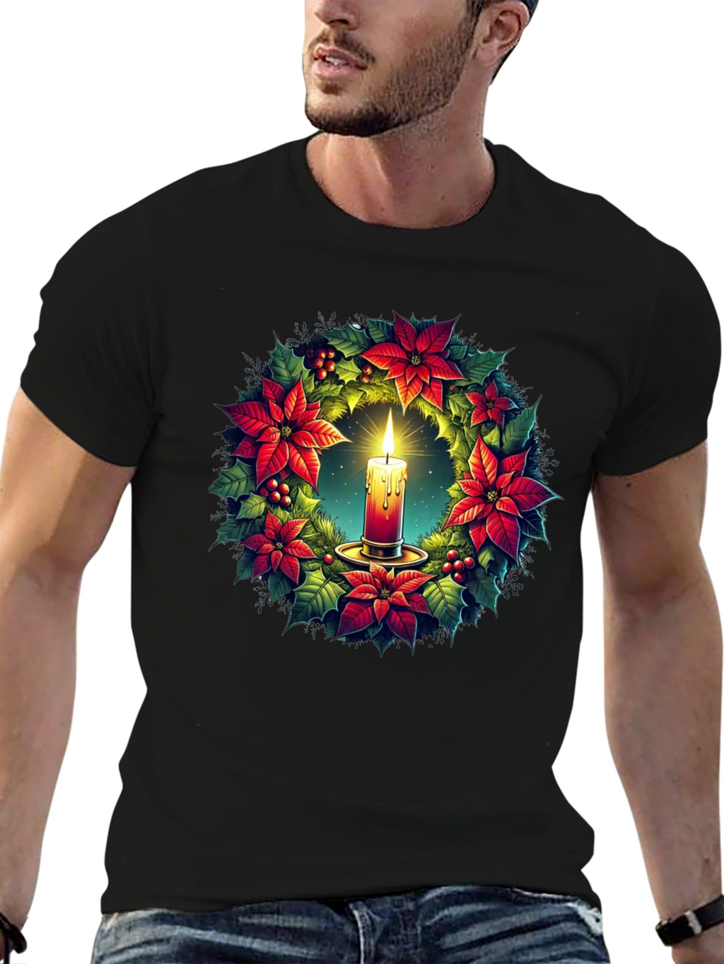 Festive Candle Wreath Graphic Tee