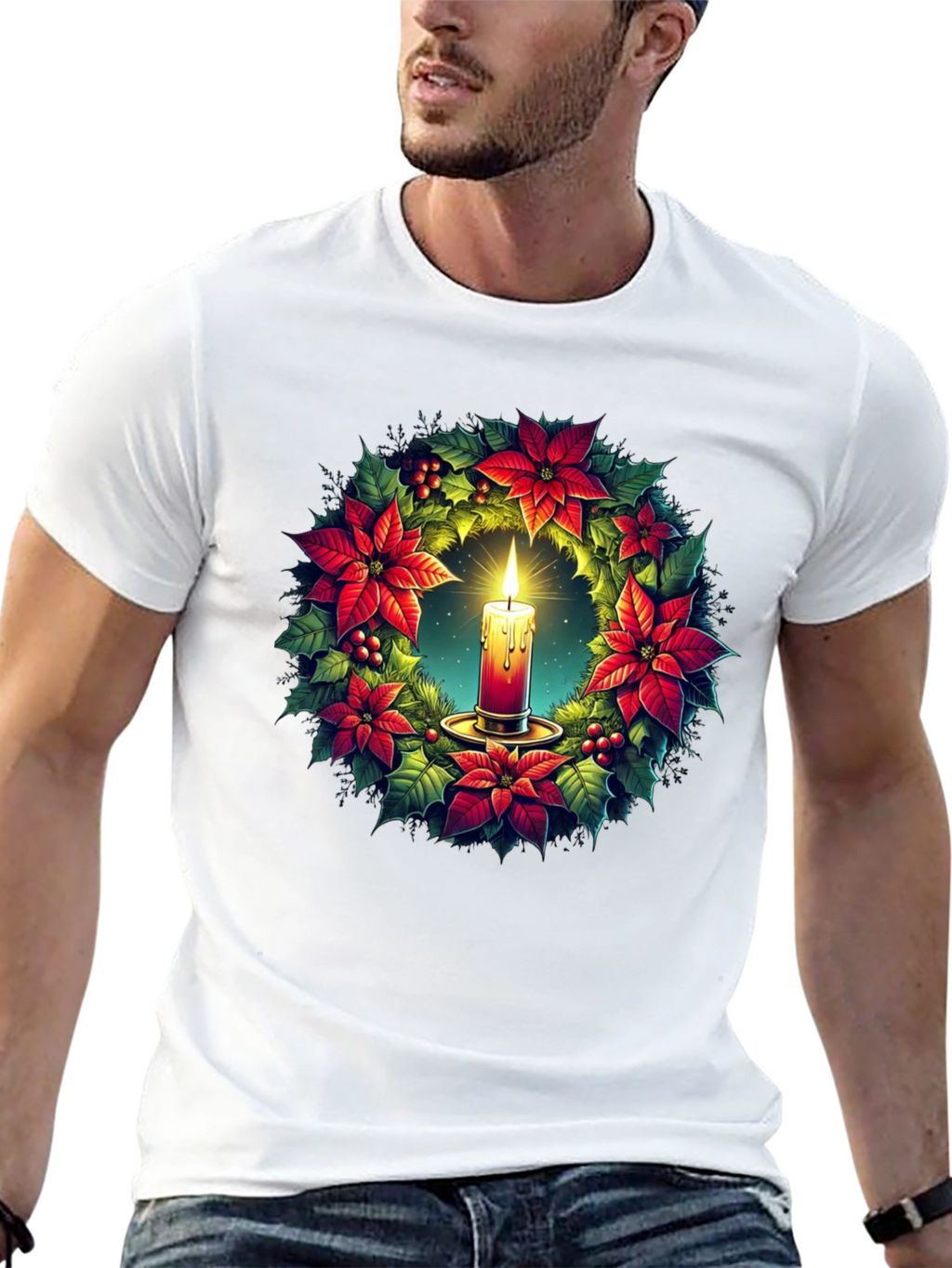 Festive Candle Wreath Graphic Tee