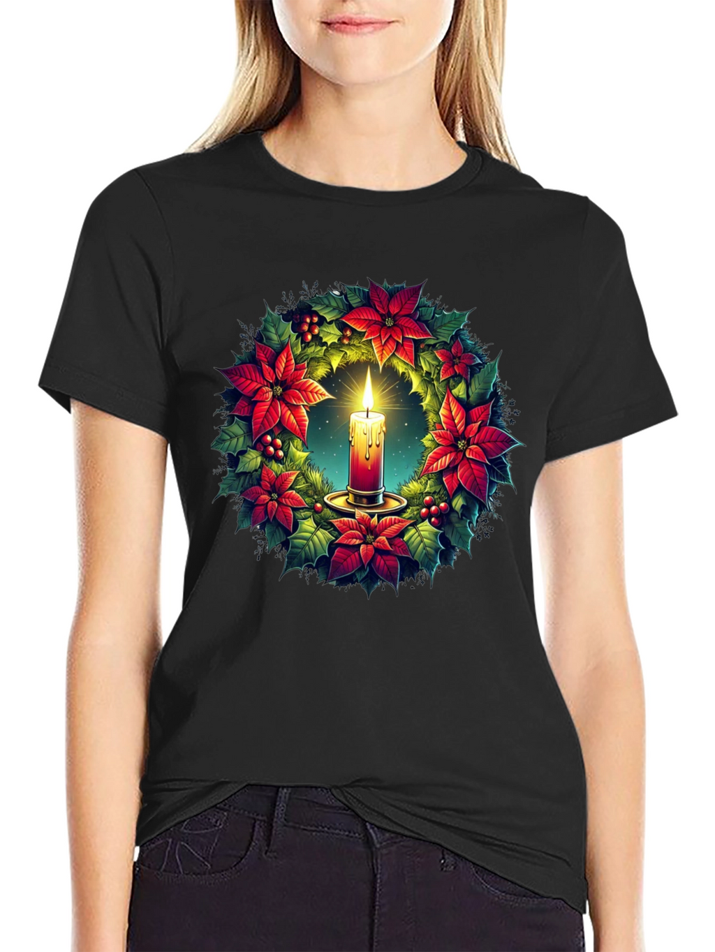 Festive Candle Wreath Graphic Tee