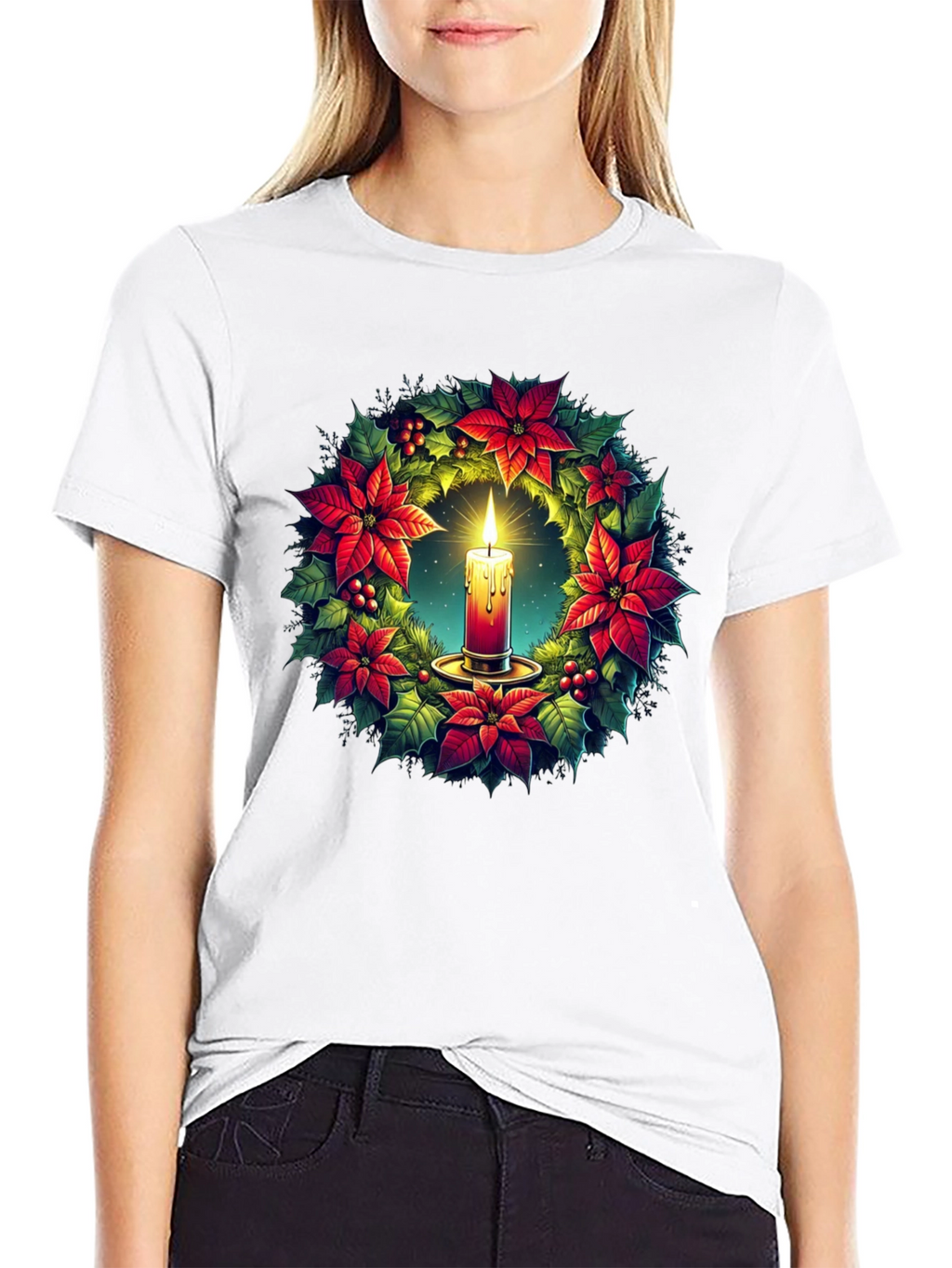 Festive Candle Wreath Graphic Tee