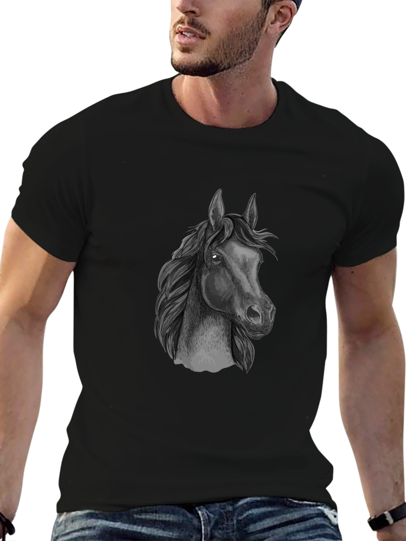 Black T-Shirt with Horse Graphic