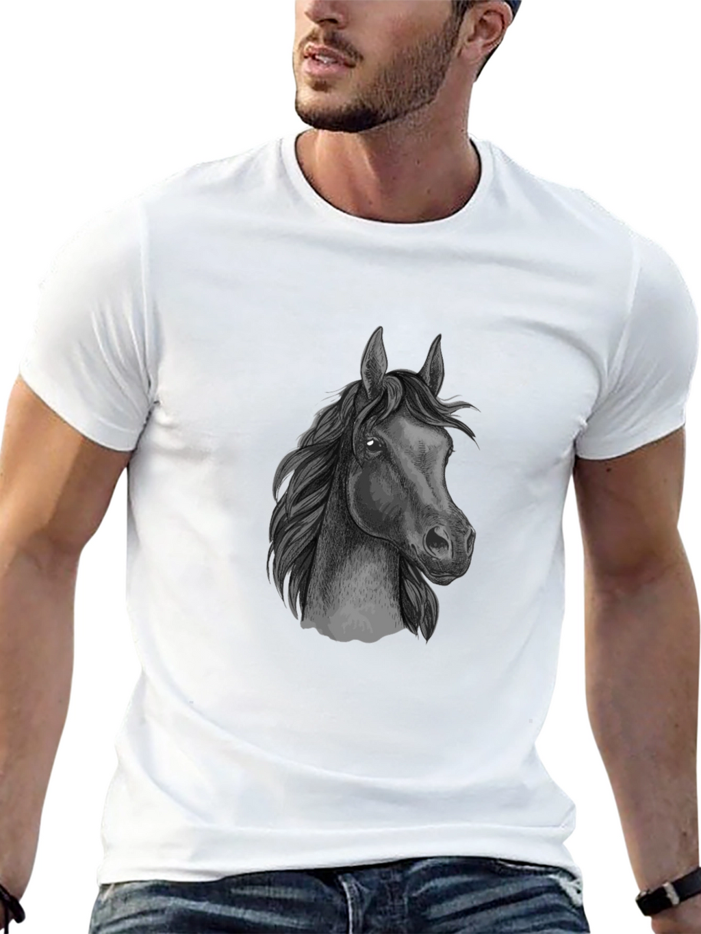 Black T-Shirt with Horse Graphic