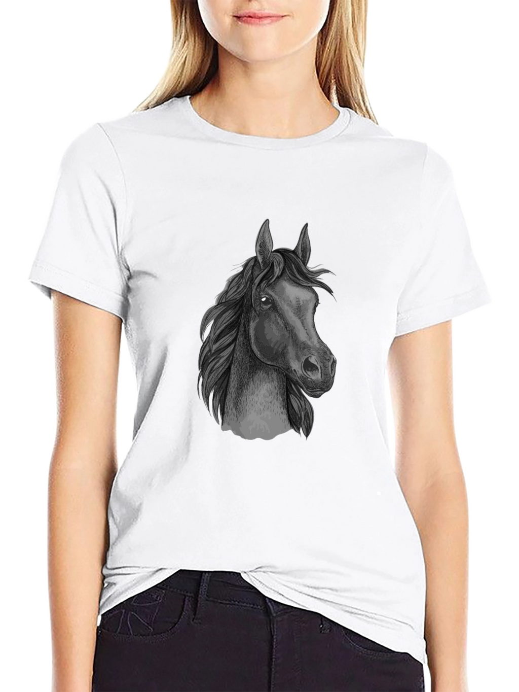 Black T-Shirt with Horse Graphic