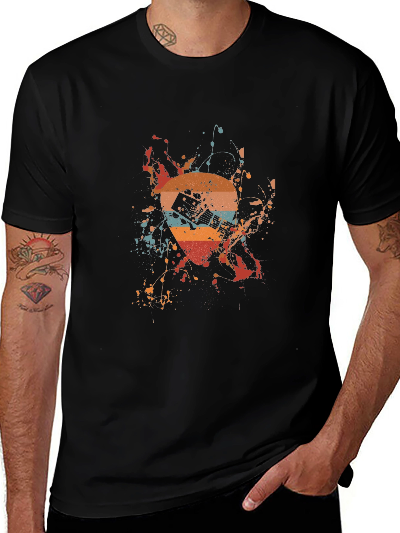 Retro Guitar Splash Graphic Tee - Unique Design