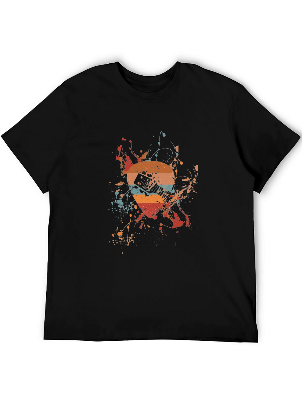 Retro Guitar Splash Graphic Tee - Unique Design