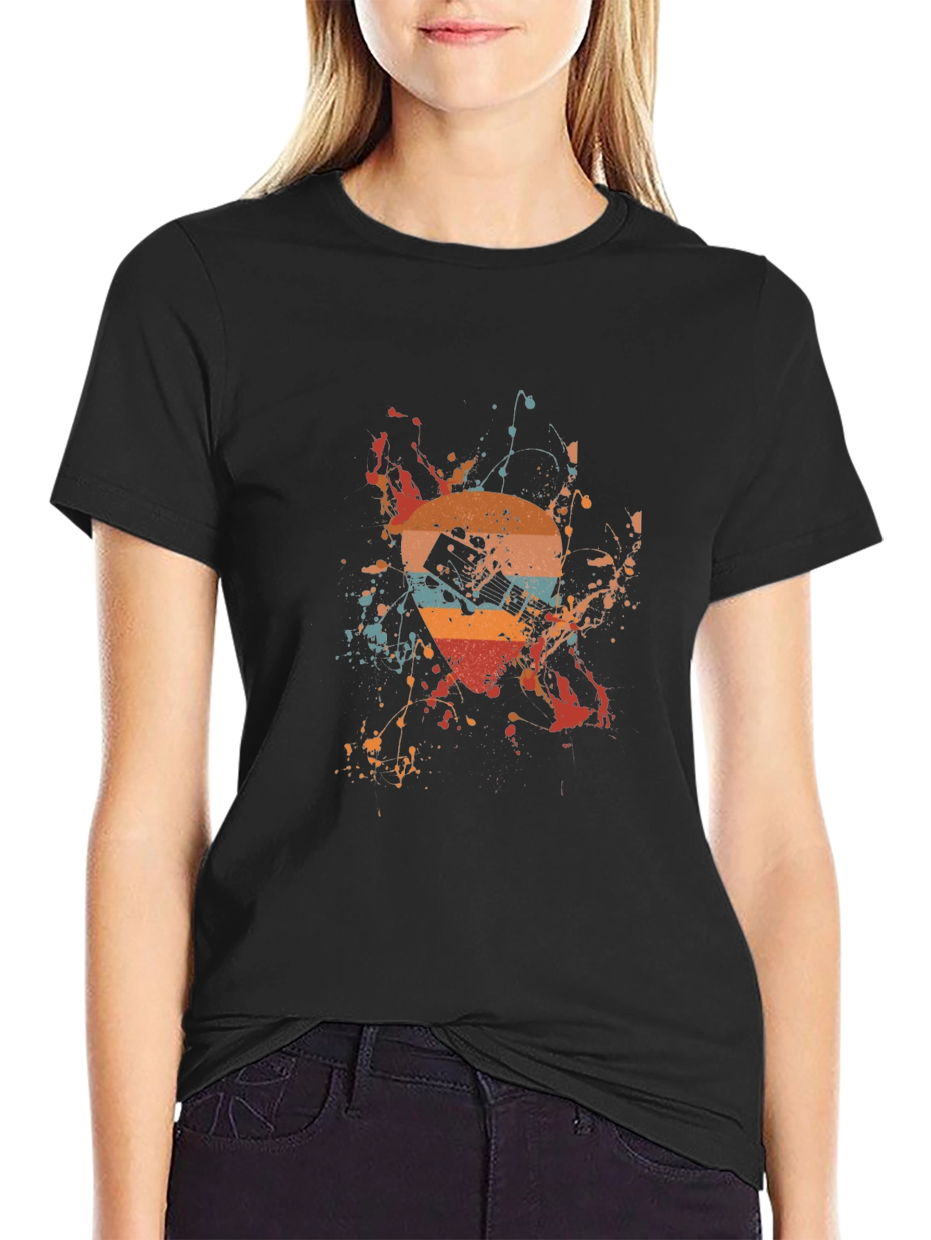 Retro Guitar Splash Graphic Tee - Unique Design