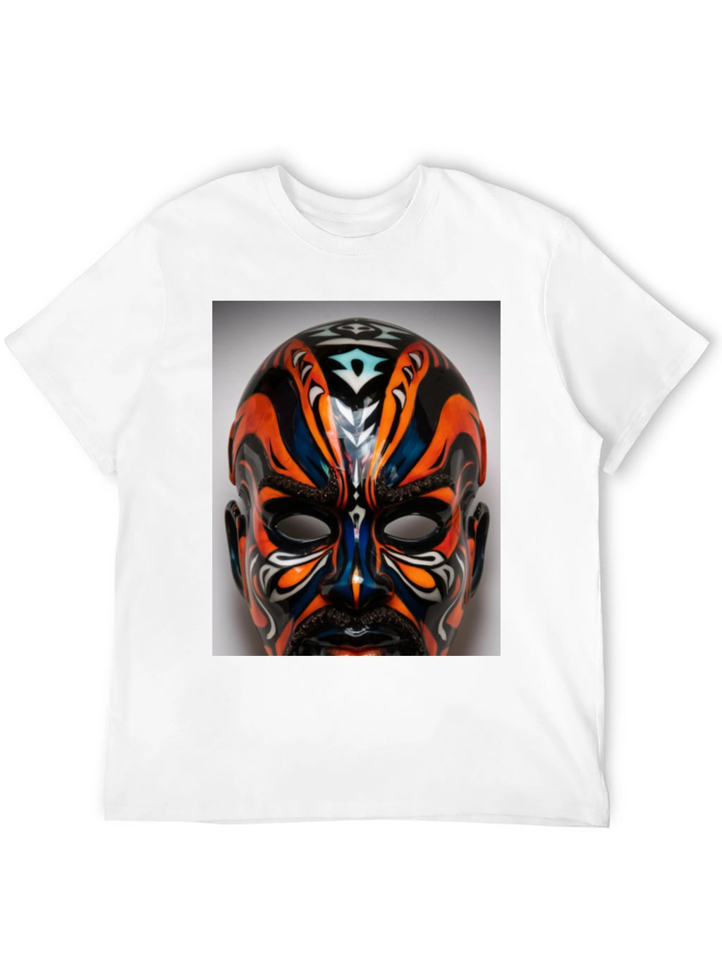 T-Shirt with Ornate Mask Graphic Print