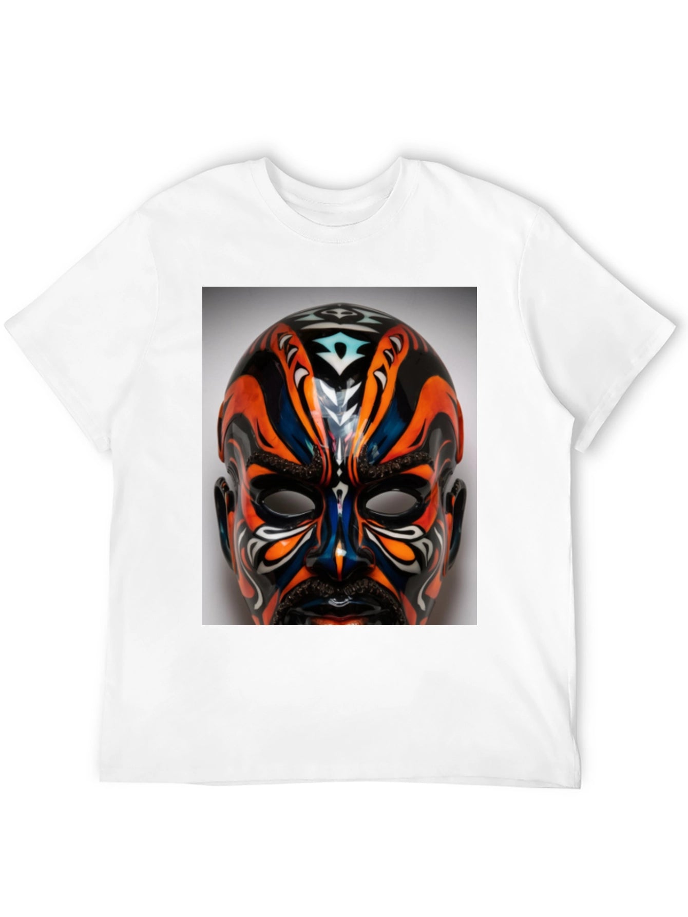 T-Shirt with Ornate Mask Graphic Print