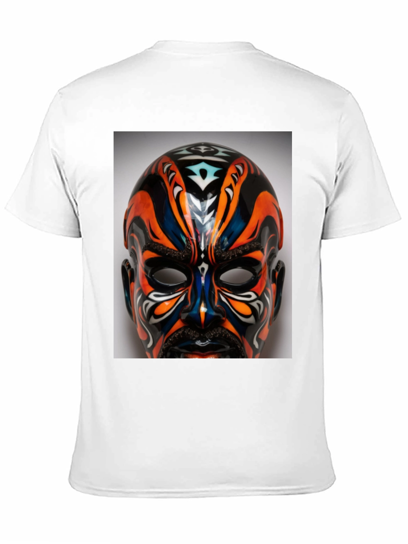 T-Shirt with Ornate Mask Graphic Print