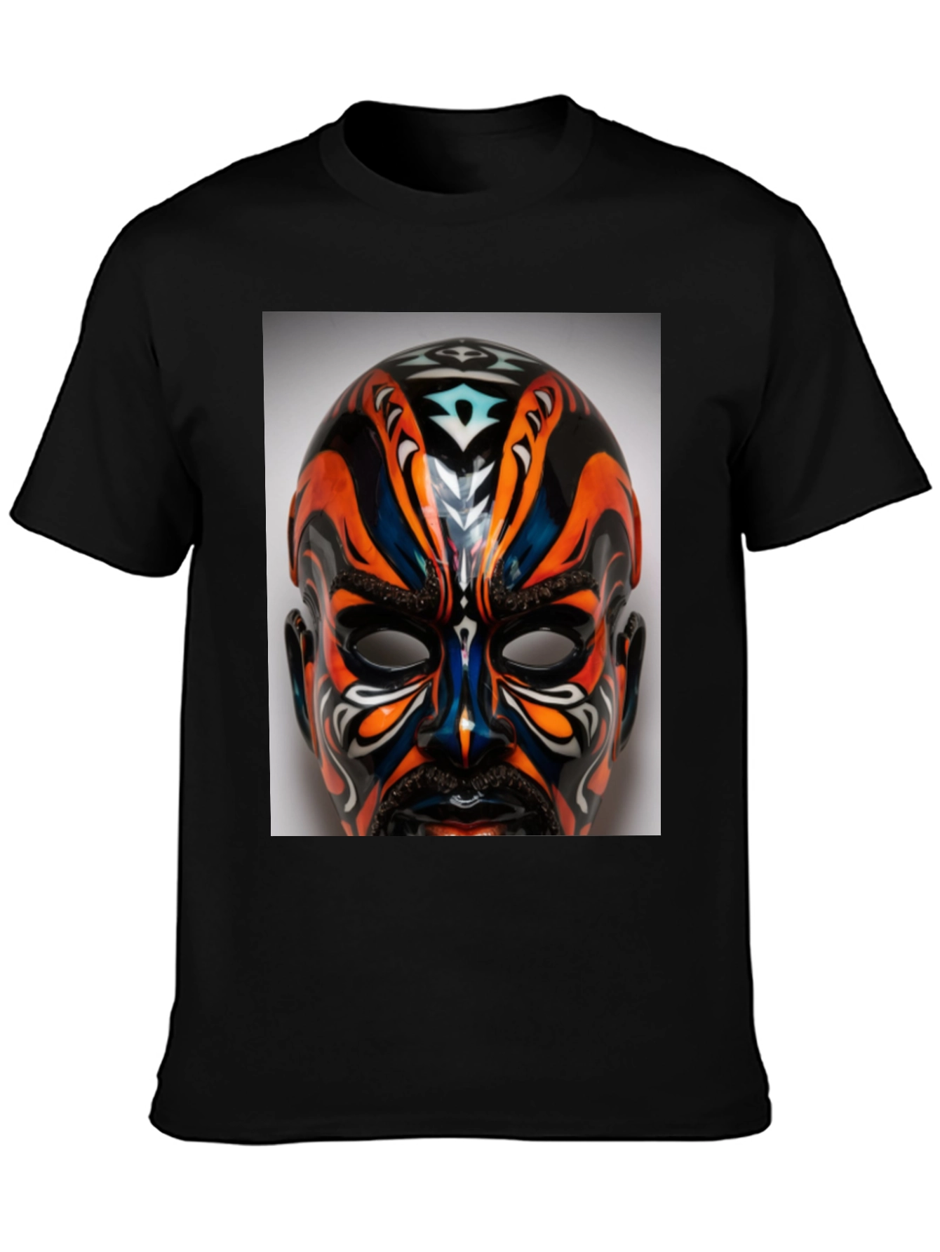 T-Shirt with Ornate Mask Graphic Print