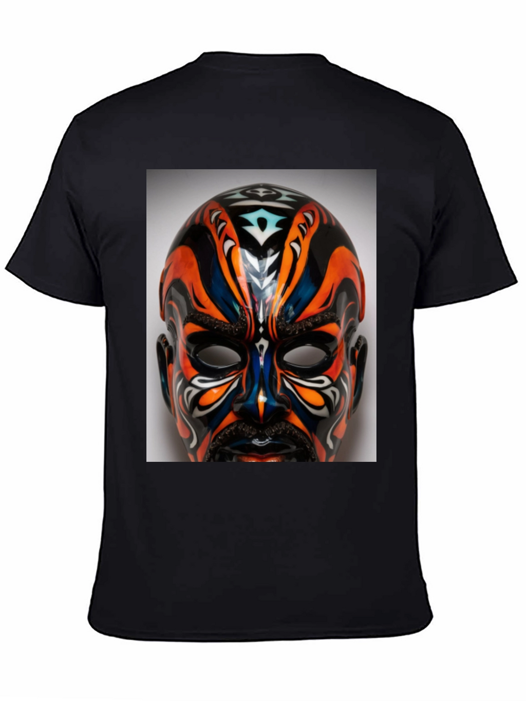 T-Shirt with Ornate Mask Graphic Print