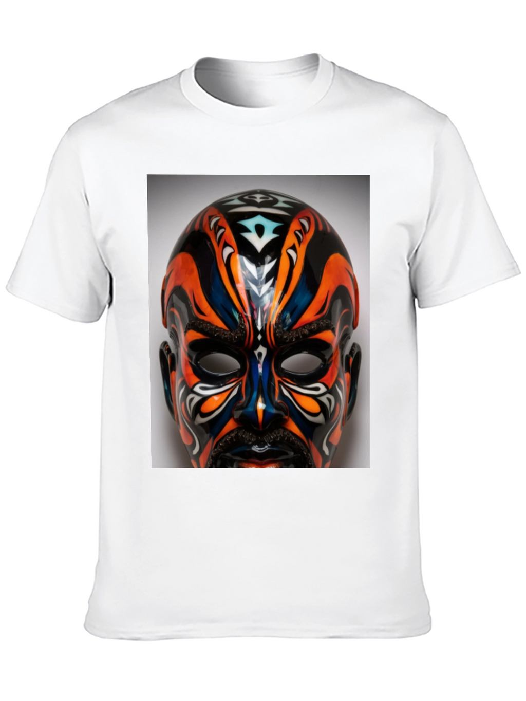 T-Shirt with Ornate Mask Graphic Print