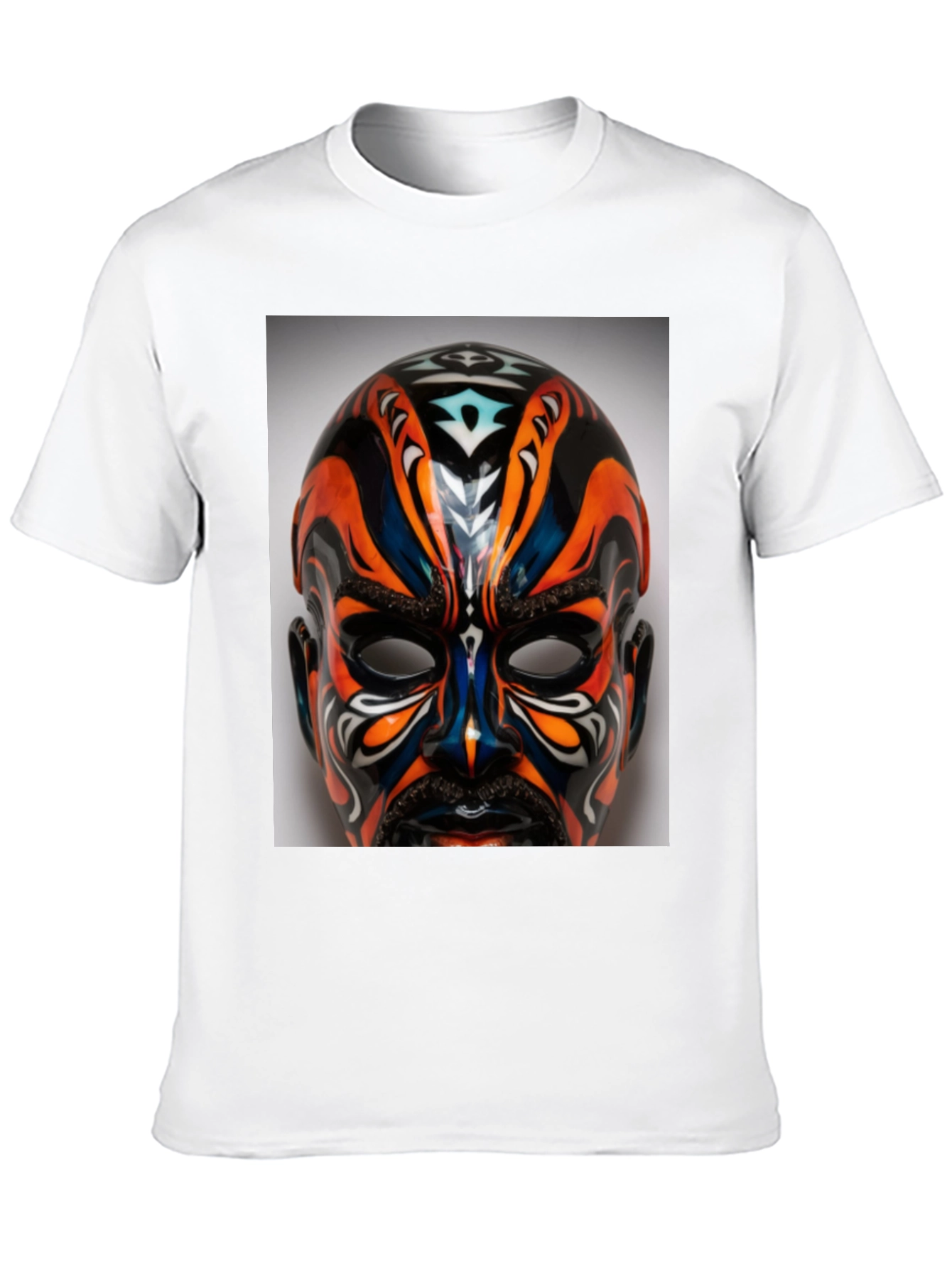 T-Shirt with Ornate Mask Graphic Print