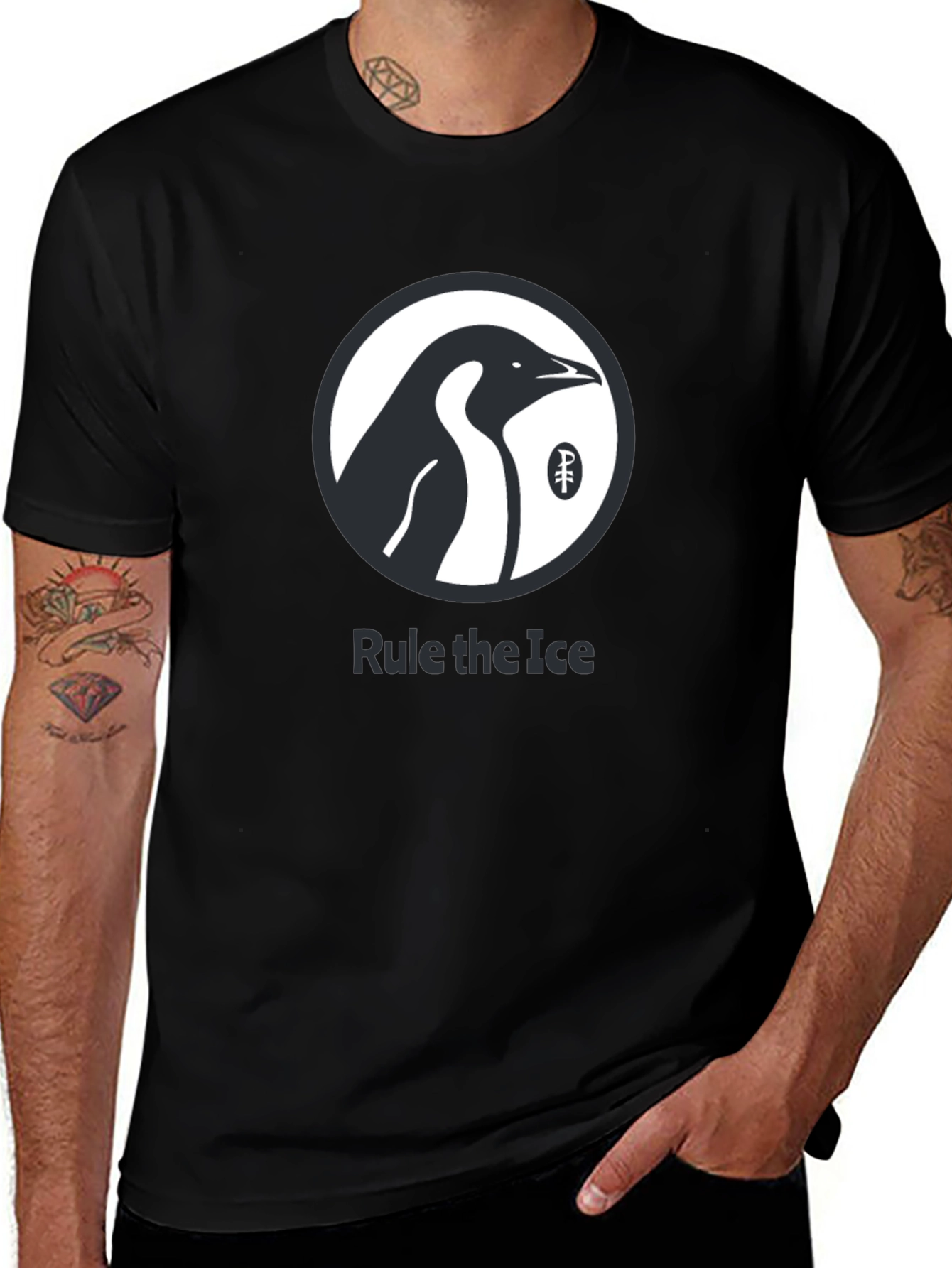 Rule the Ice Penguin Graphic Tee - Cool Black T-Shirt