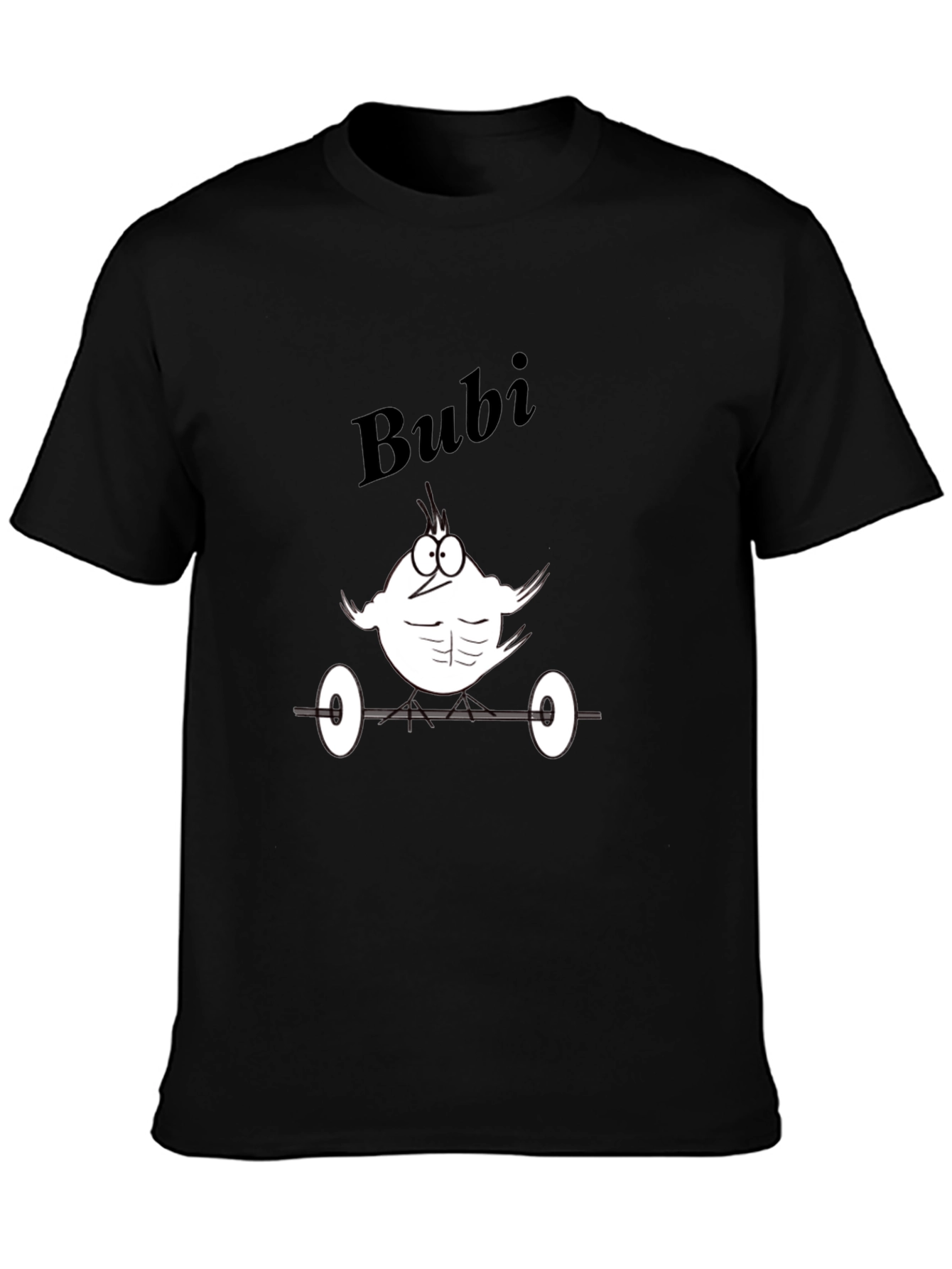 Bubi Gym Cartoon Tee - Black Cotton T-Shirt