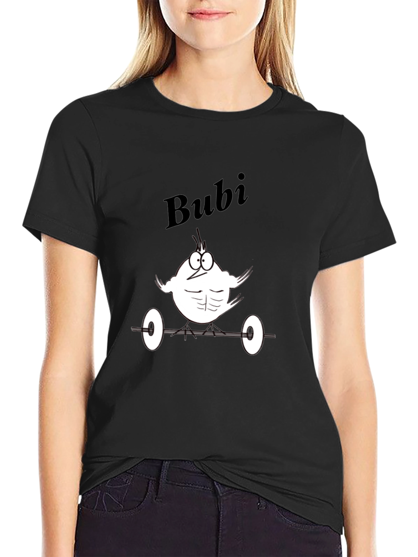 Bubi Gym Cartoon Tee - Black Cotton T-Shirt