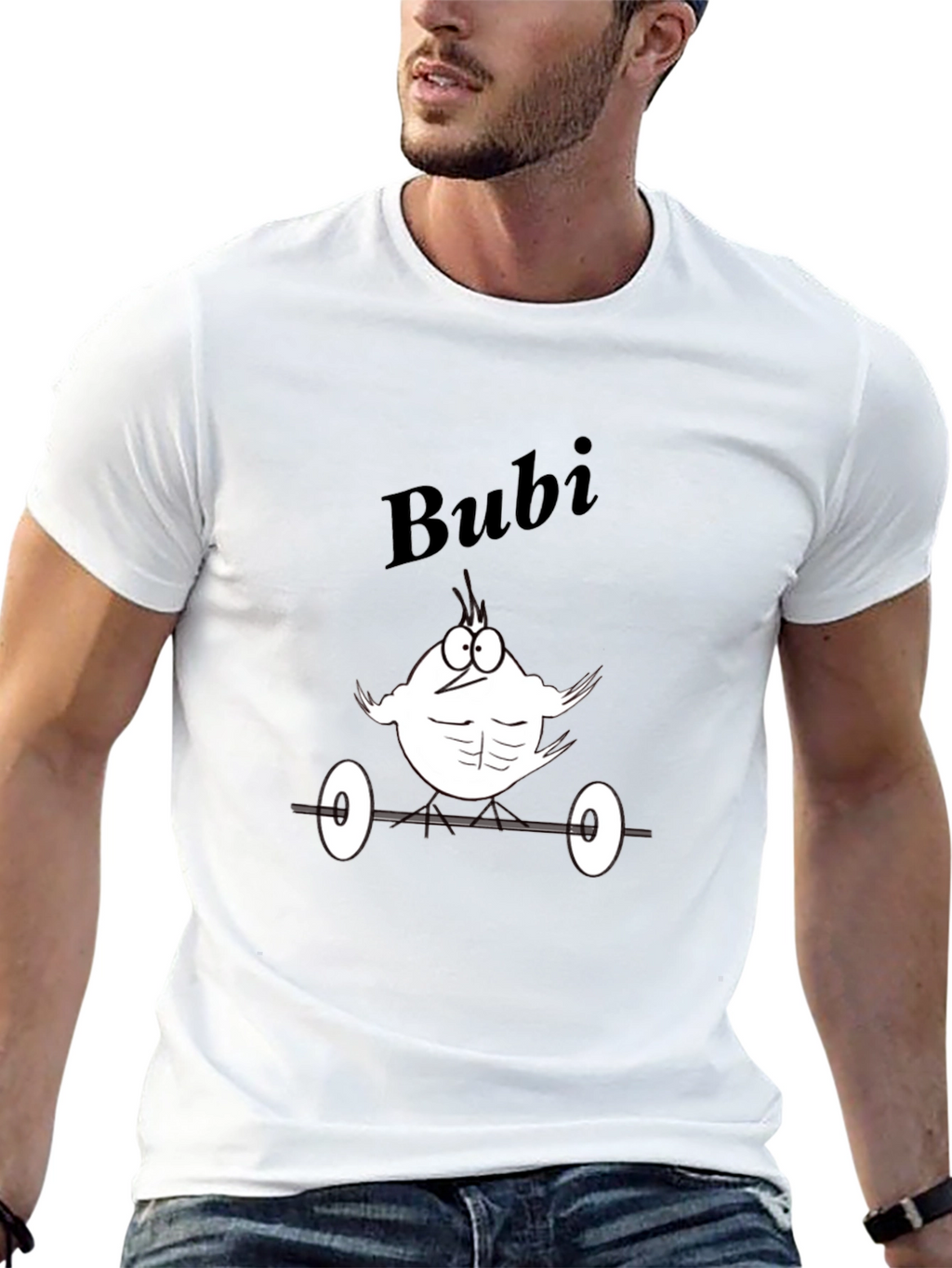 Bubi Gym Cartoon Tee - Black Cotton T-Shirt