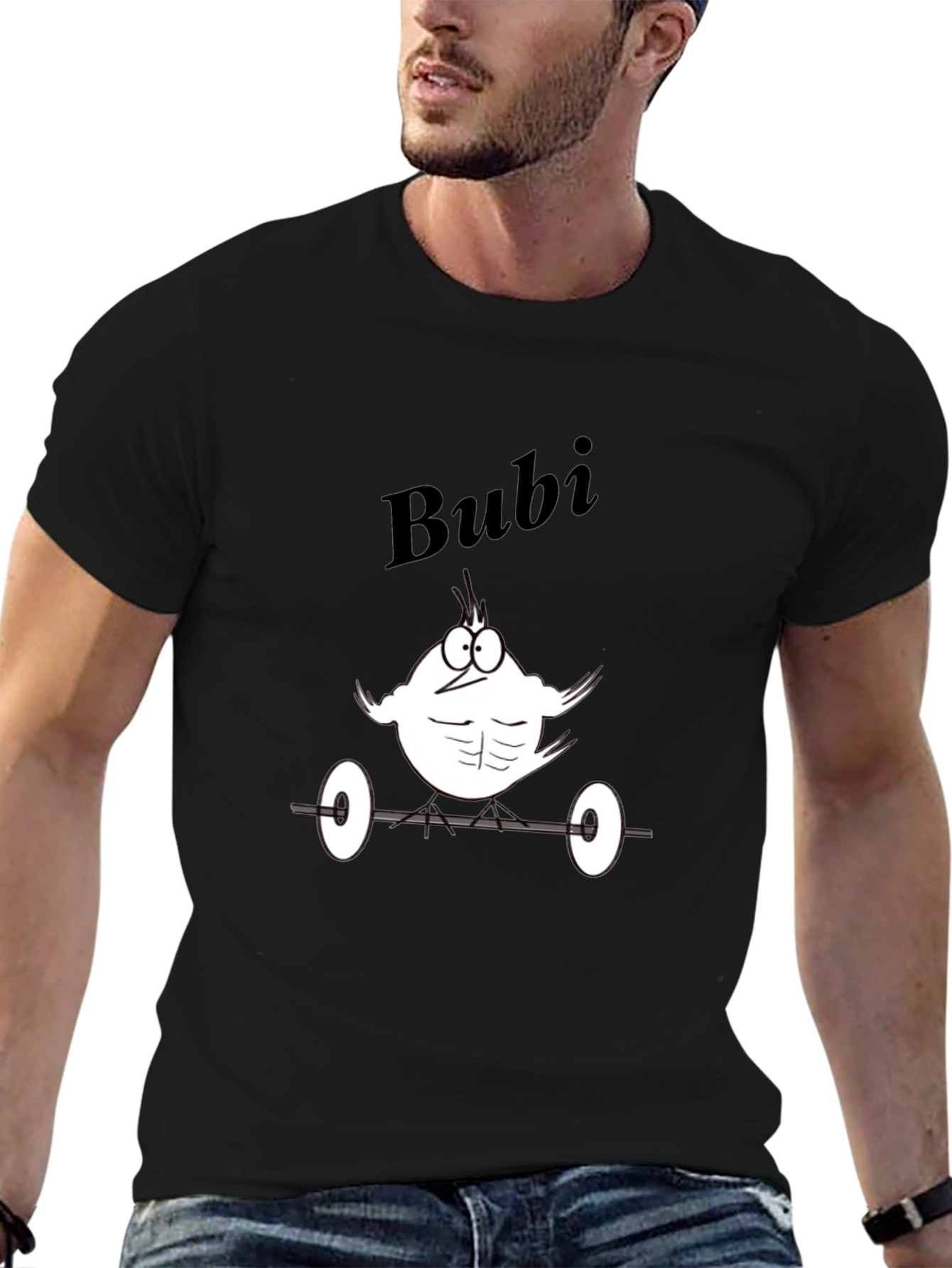 Bubi Gym Cartoon Tee - Black Cotton T-Shirt