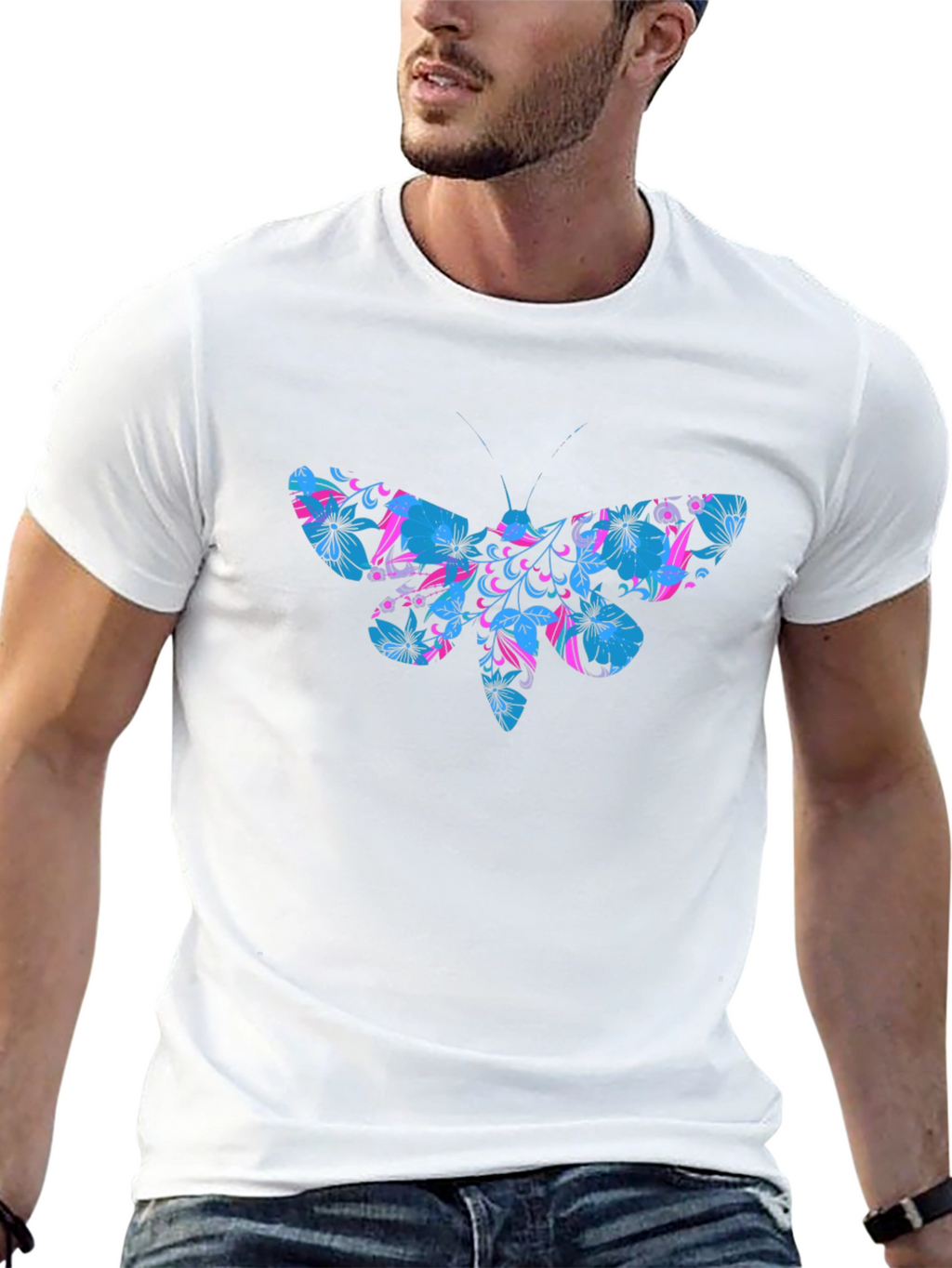 Floral Moth Graphic T-Shirt - Black