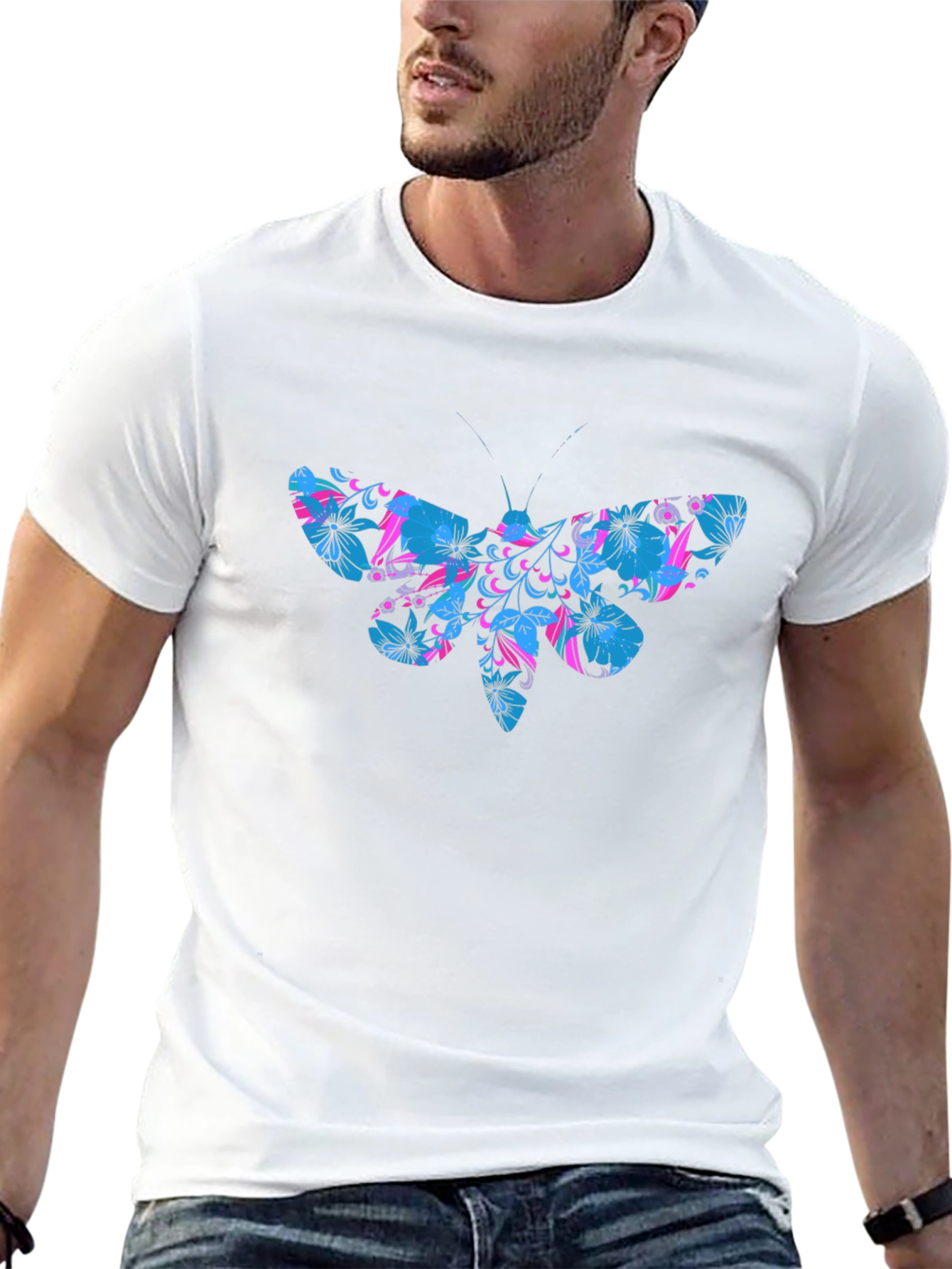 Floral Moth Graphic T-Shirt - Black