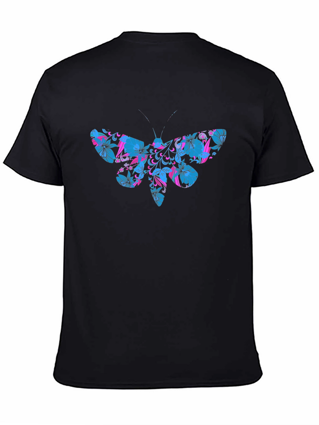 Floral Moth Graphic T-Shirt - Black