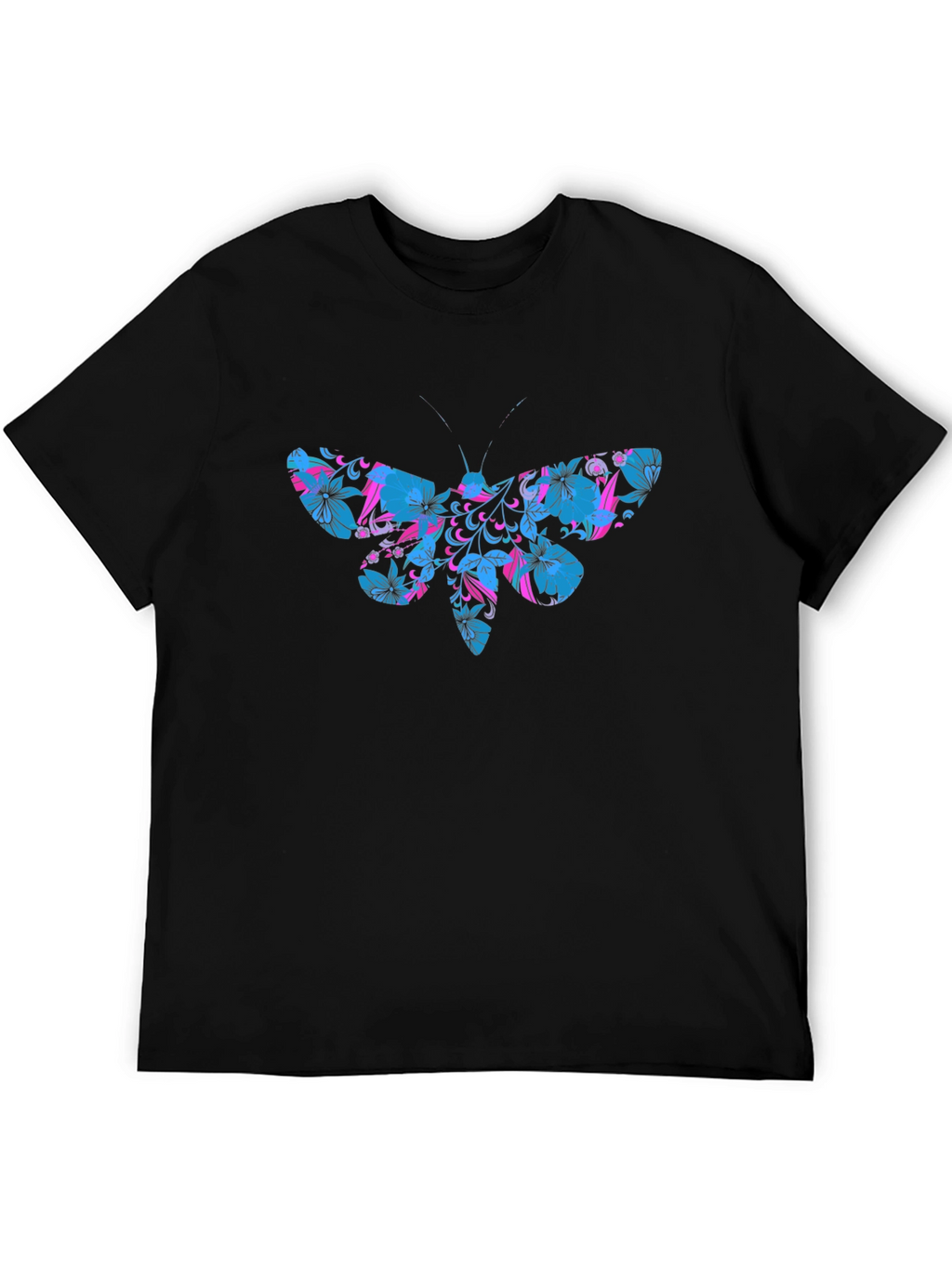 Floral Moth Graphic T-Shirt - Black