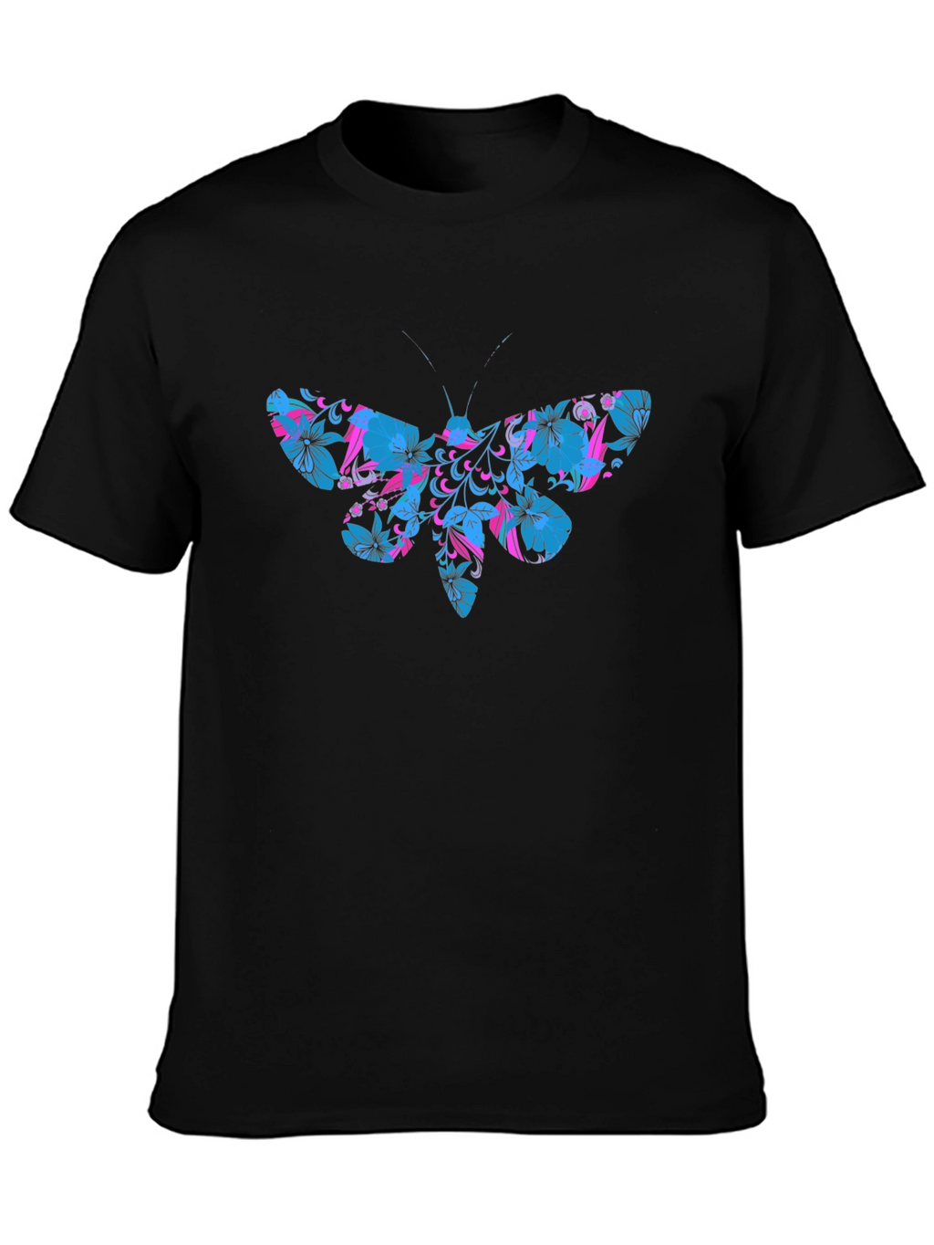 Floral Moth Graphic T-Shirt - Black