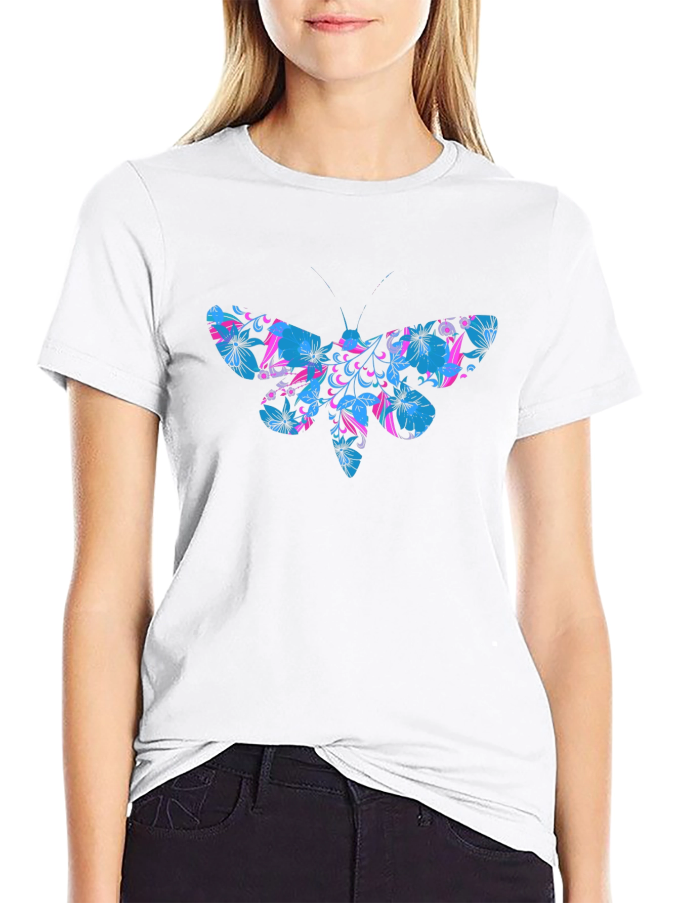 Floral Moth Graphic T-Shirt - Black