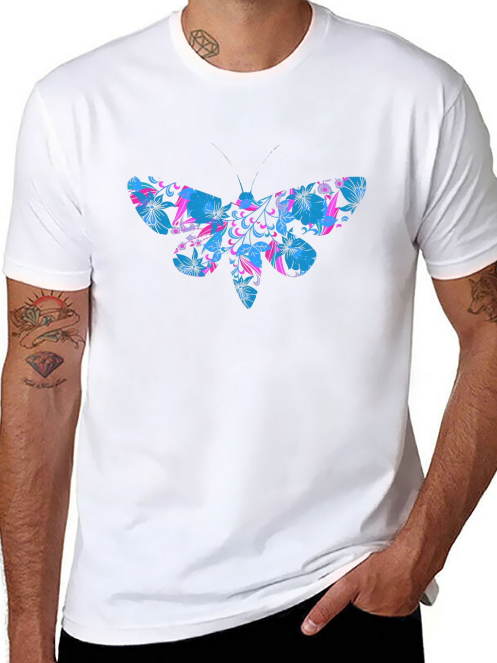 Floral Moth Graphic T-Shirt - Black