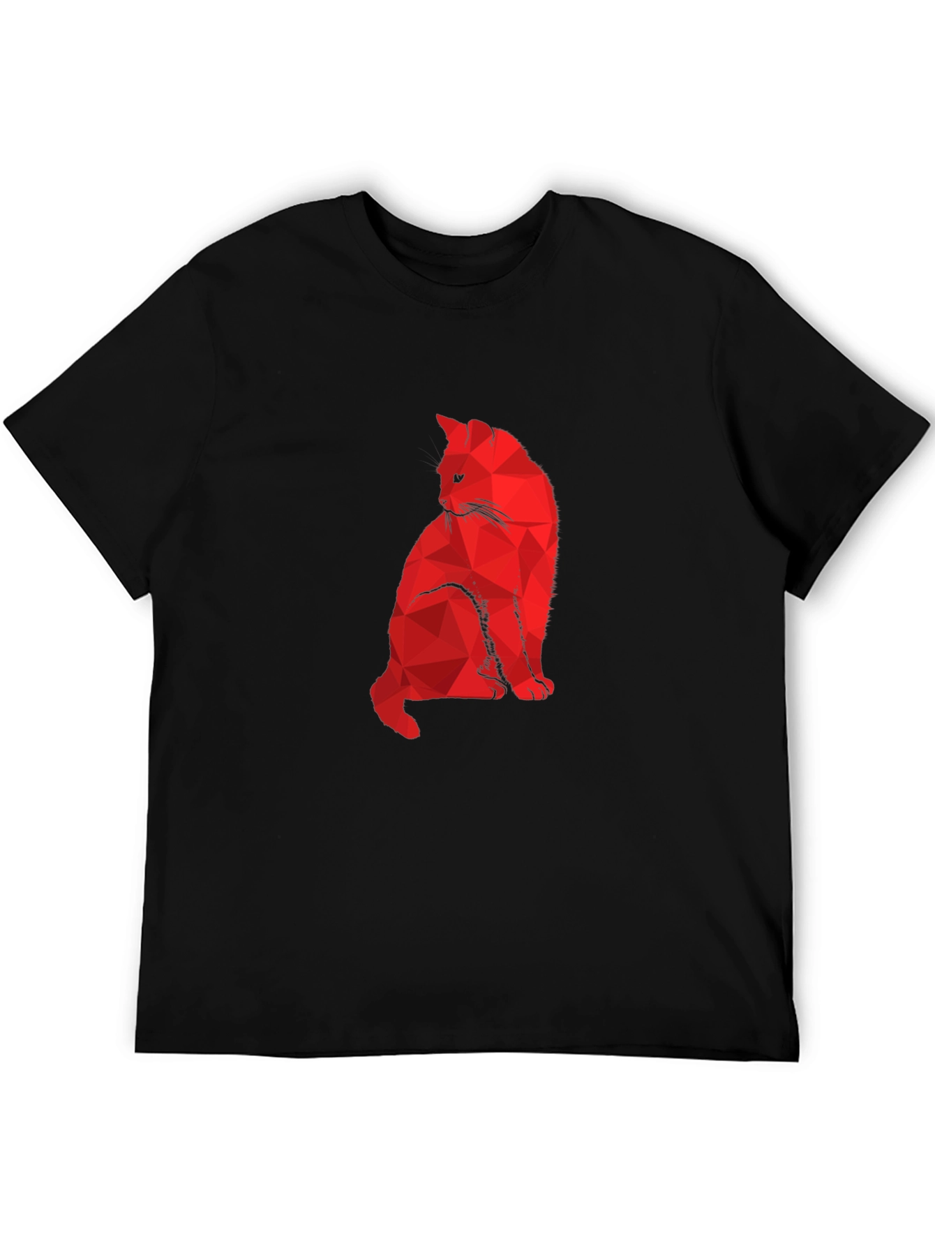 Geometric Red Cat Black T-Shirt