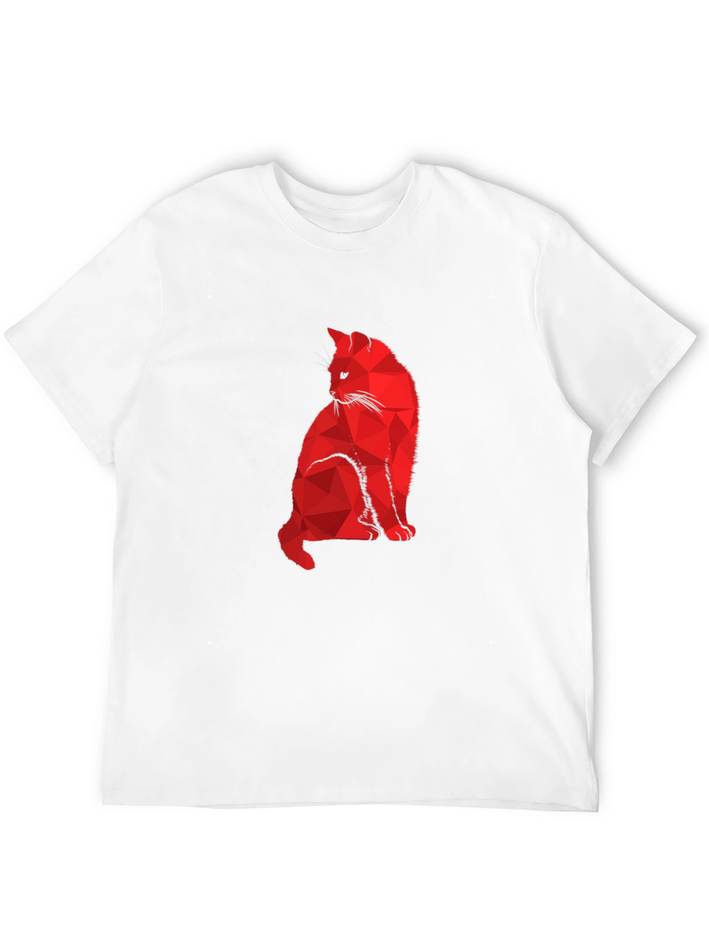 Geometric Red Cat Black T-Shirt