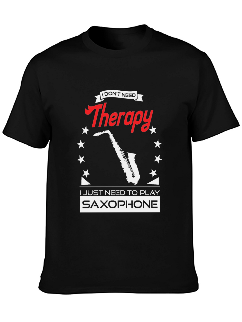 Saxophone Therapy Black T-Shirt - Musicians Humor Tee