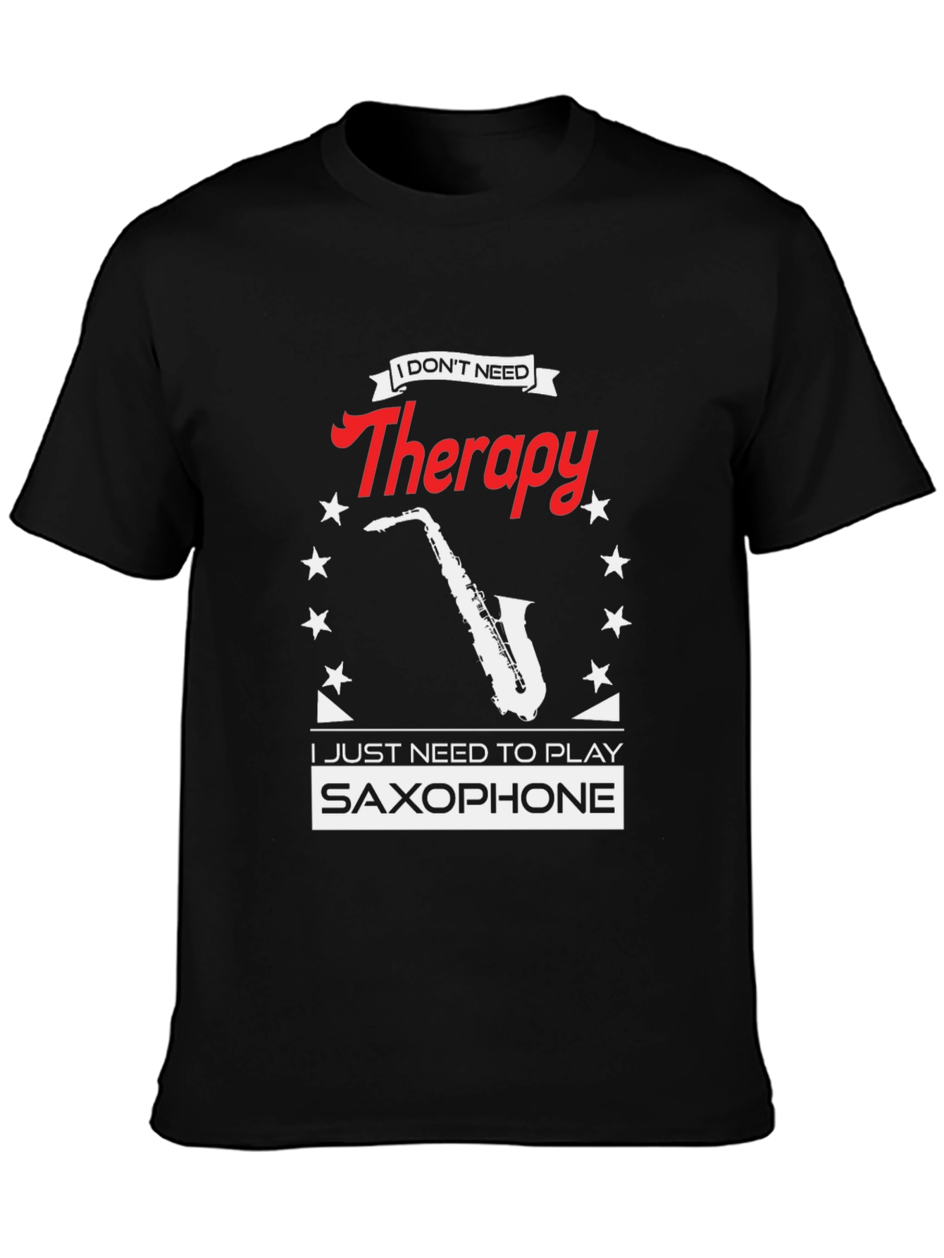Saxophone Therapy Black T-Shirt - Musicians Humor Tee