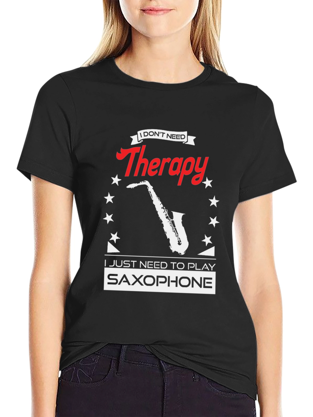 Saxophone Therapy Black T-Shirt - Musicians Humor Tee