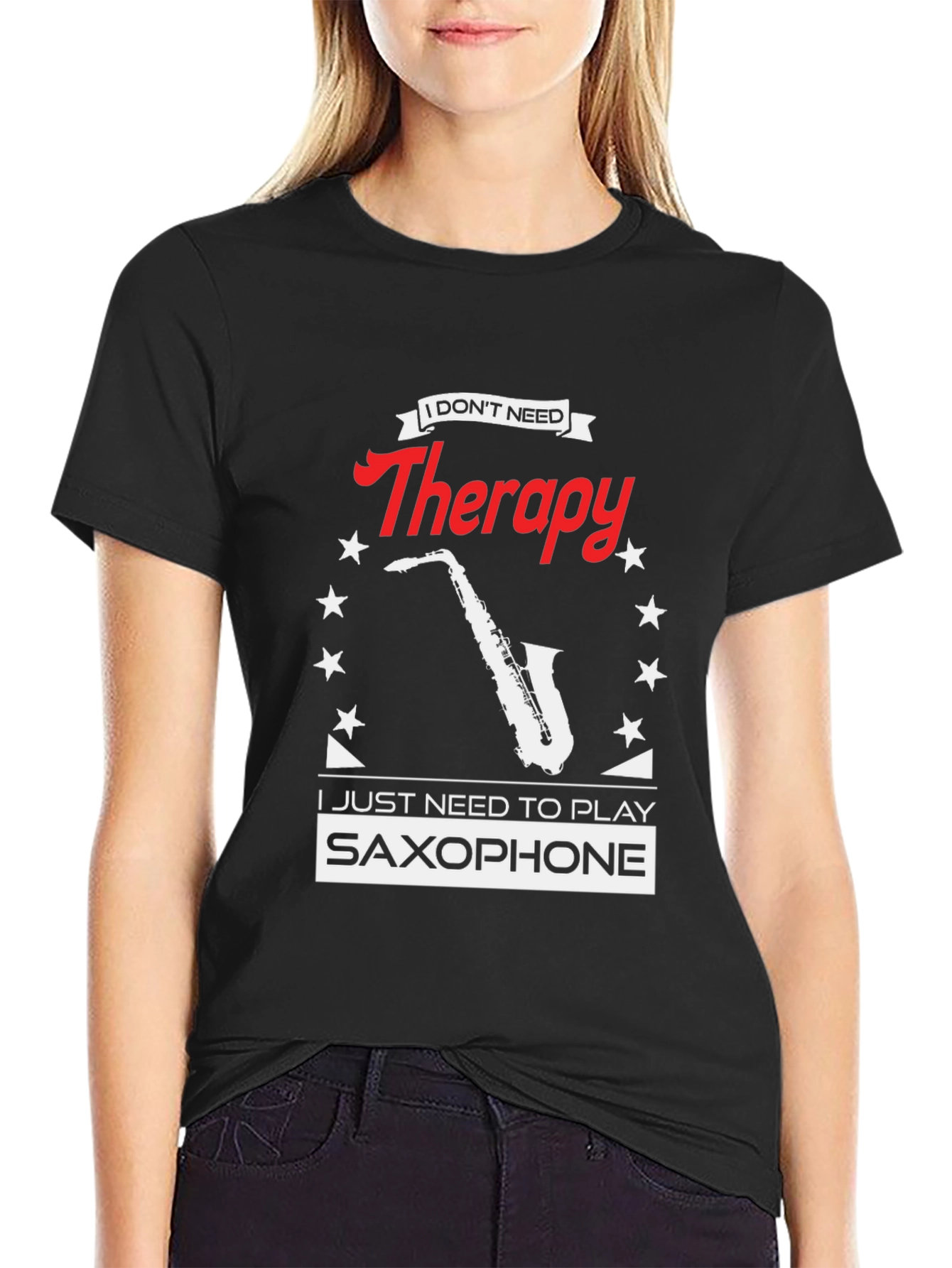 Saxophone Therapy Black T-Shirt - Musicians Humor Tee